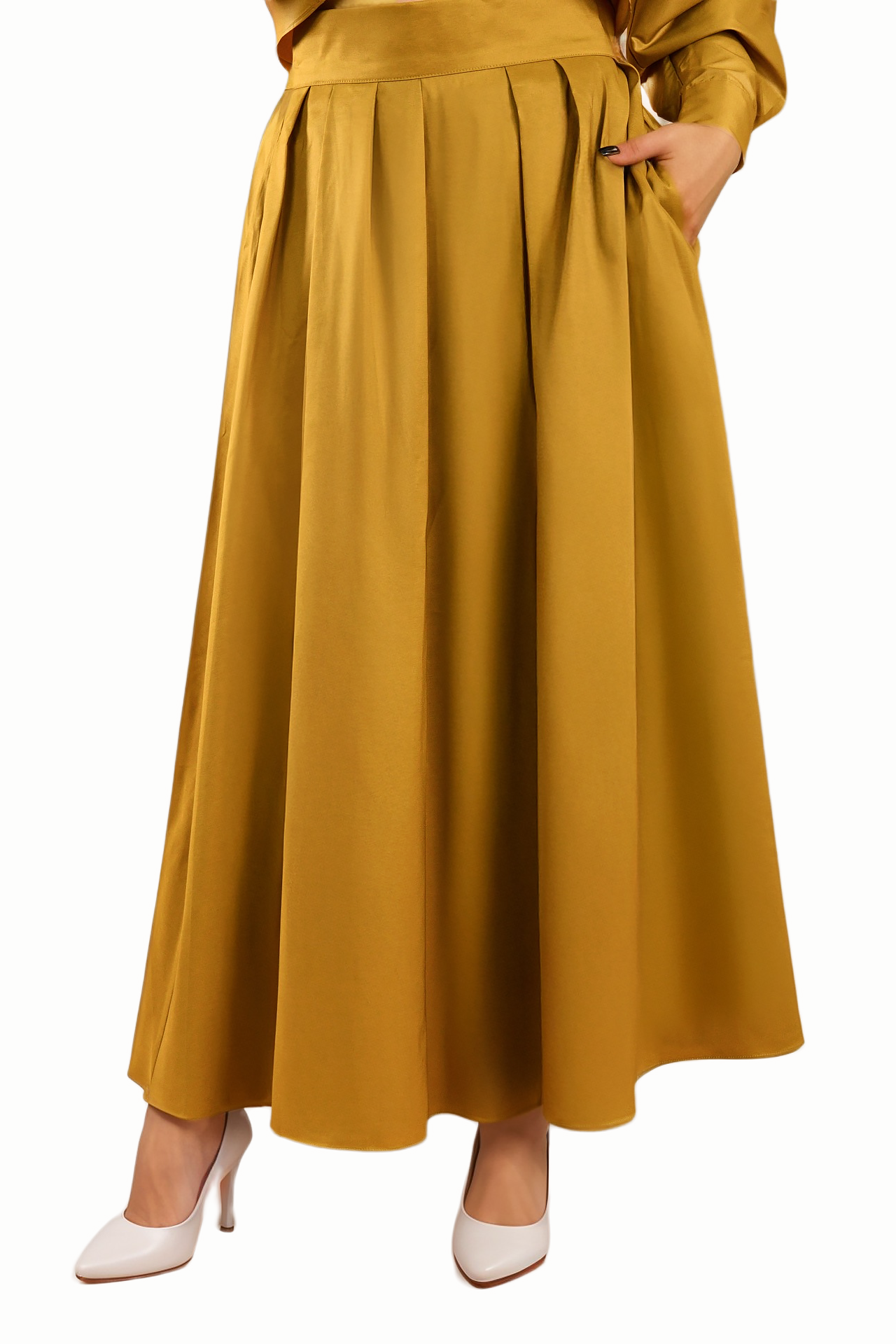 Mustard Pleated Maxi Skirt by WECRE8
