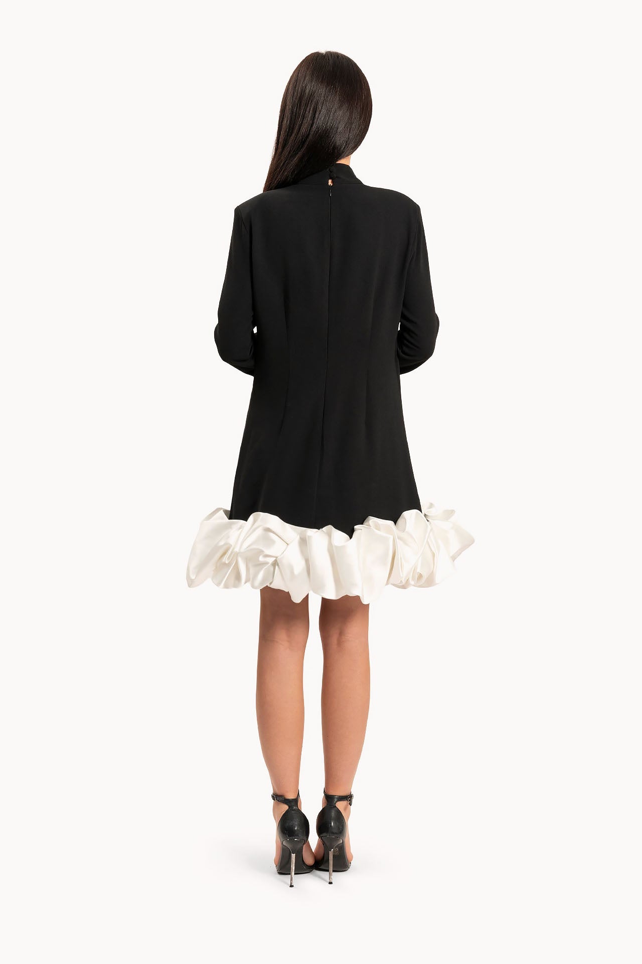 Women Black Dress With White Ruffle Hemline By WECRE8