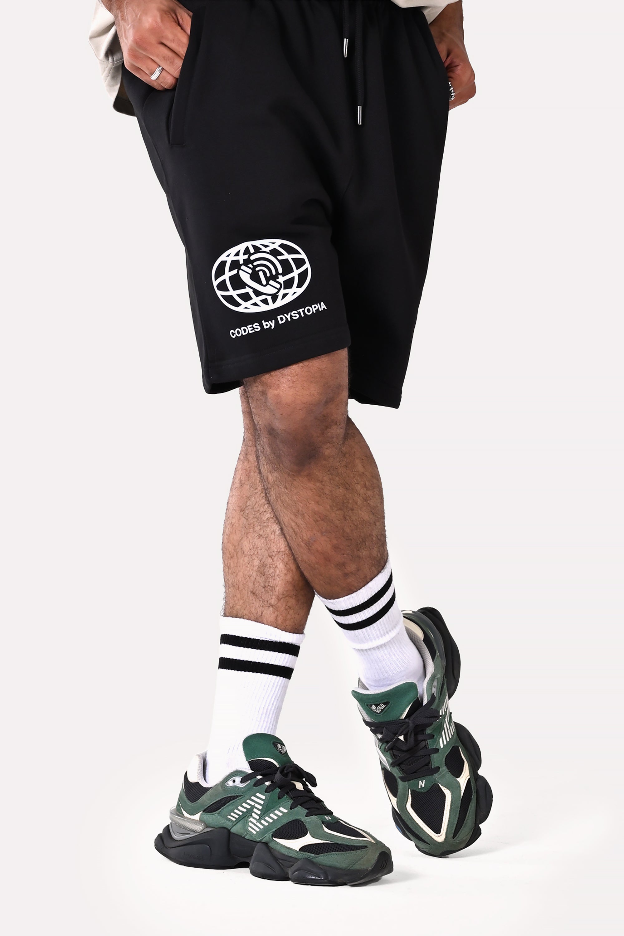 Black Code Printed Shorts by Dystopia
