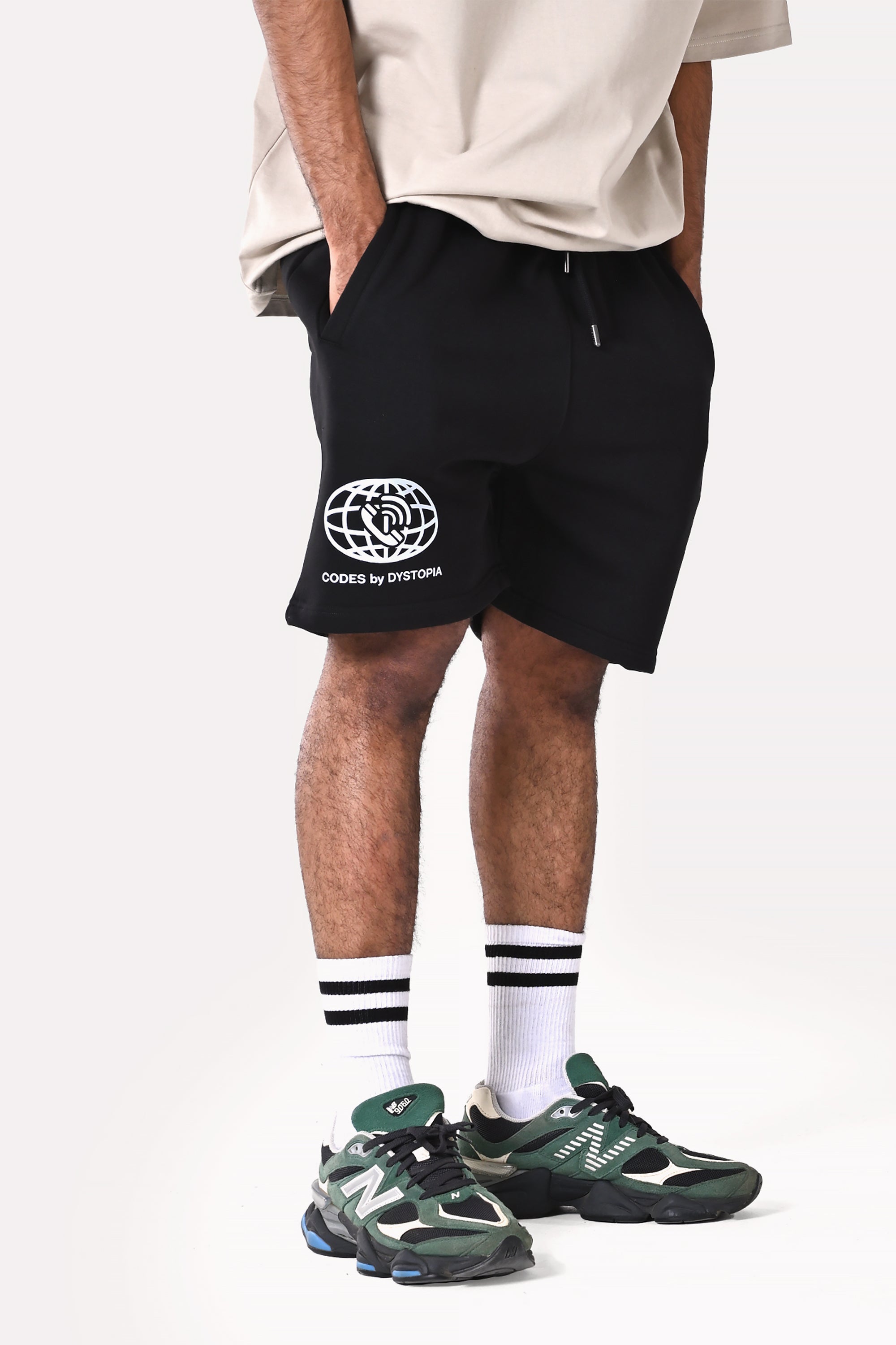 Black Code Printed Shorts by Dystopia