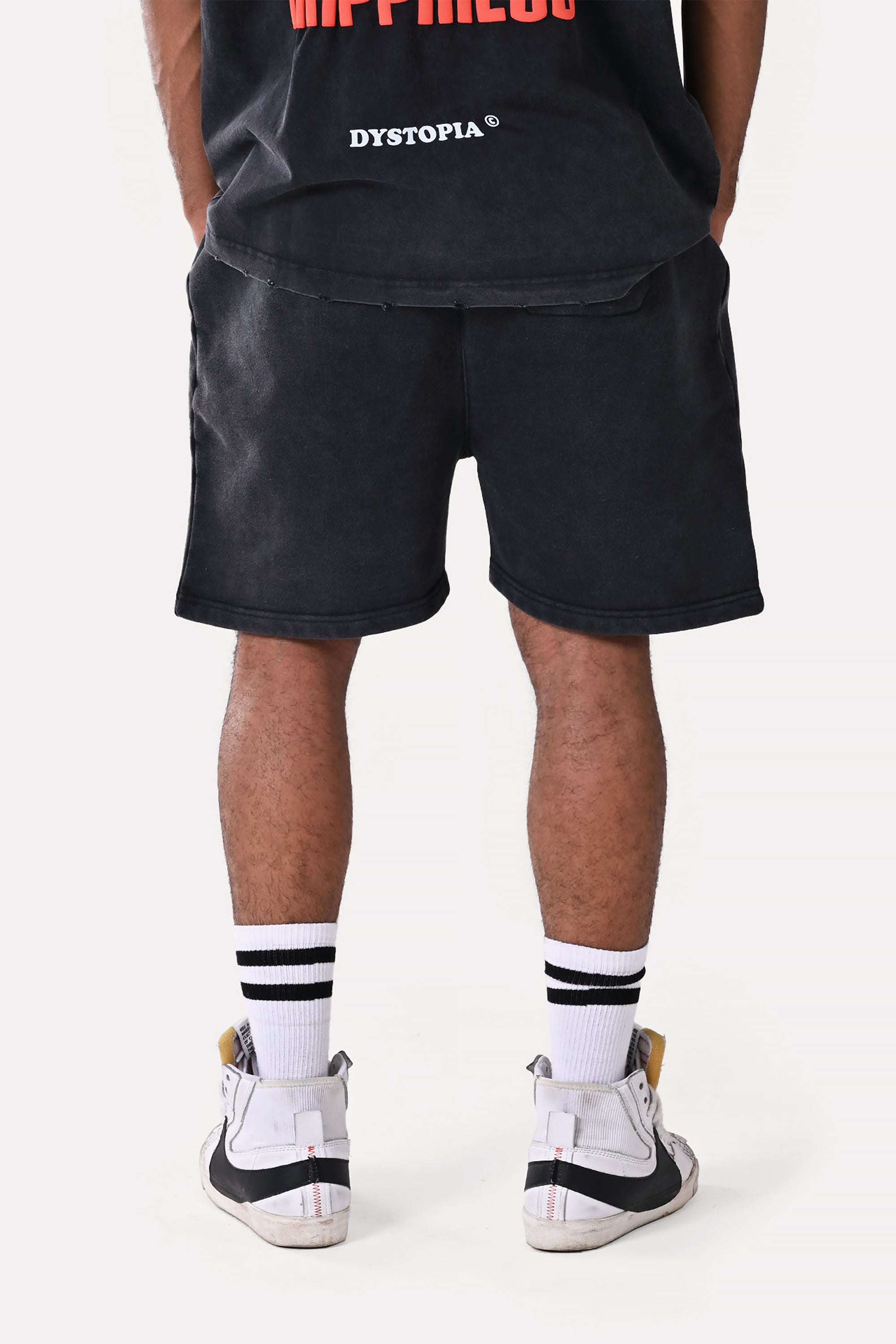 Grey Washed Printed Shorts by Dystopia