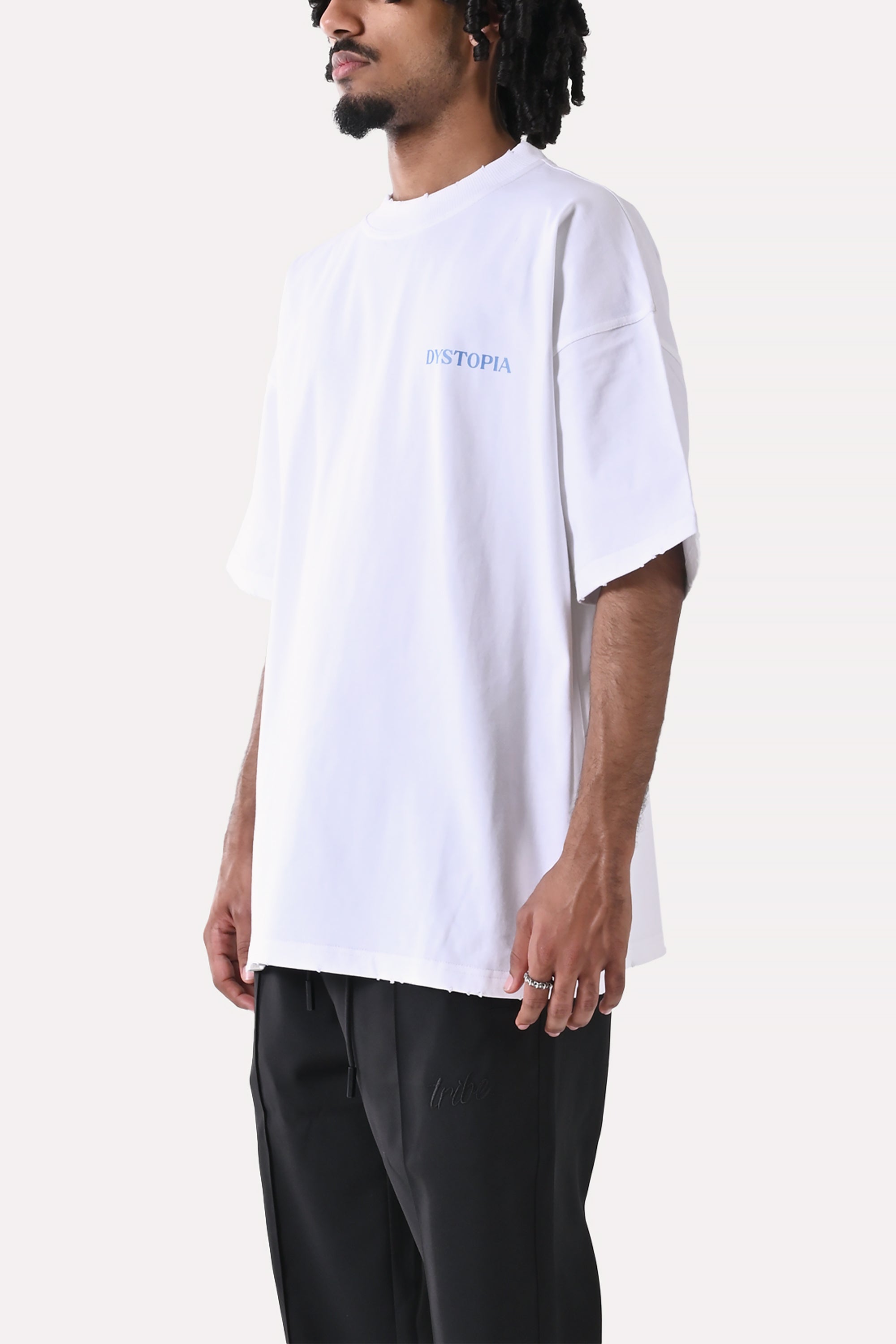 White Logo Printed T-shirt by Dystopia