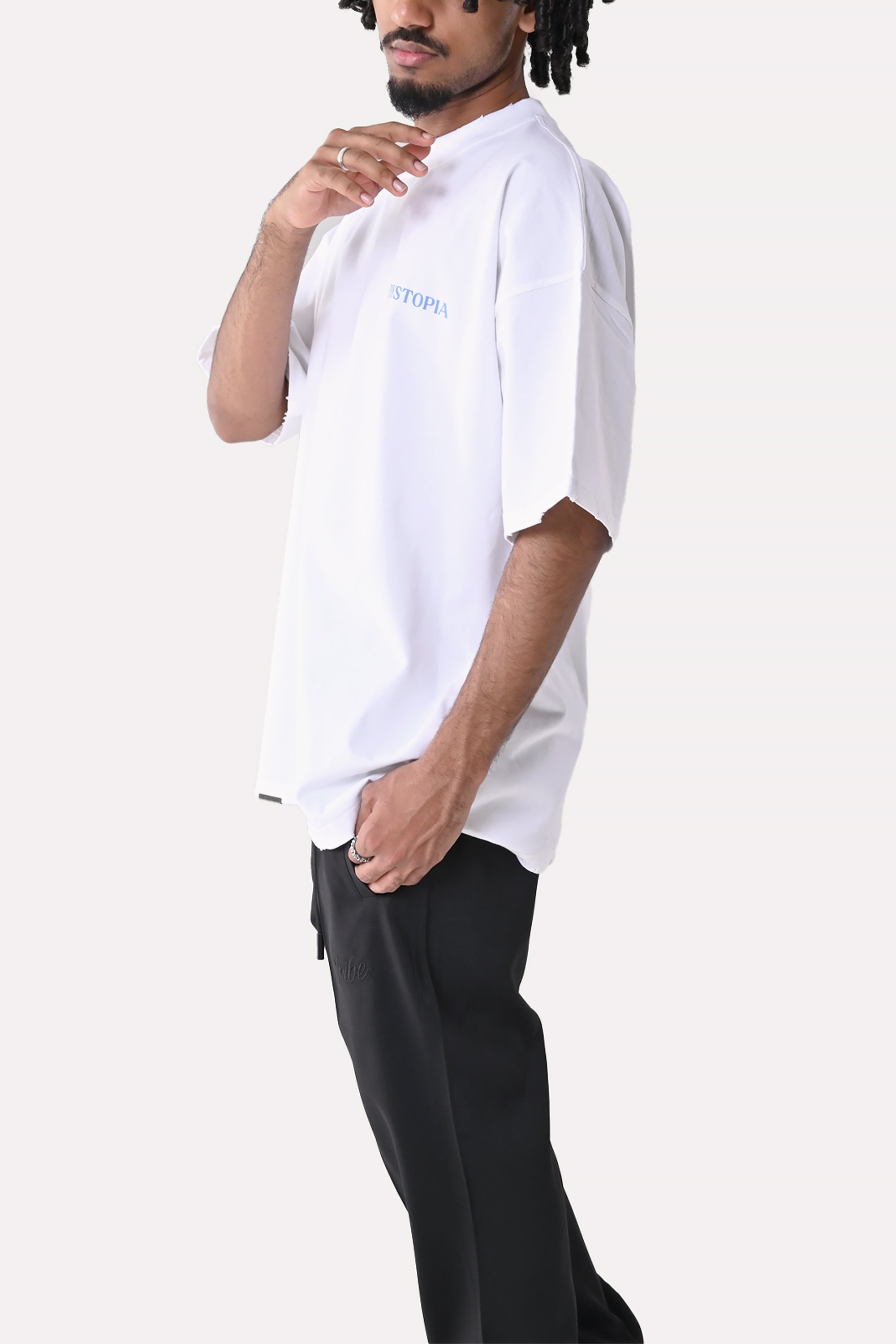 White Logo Printed T-shirt by Dystopia
