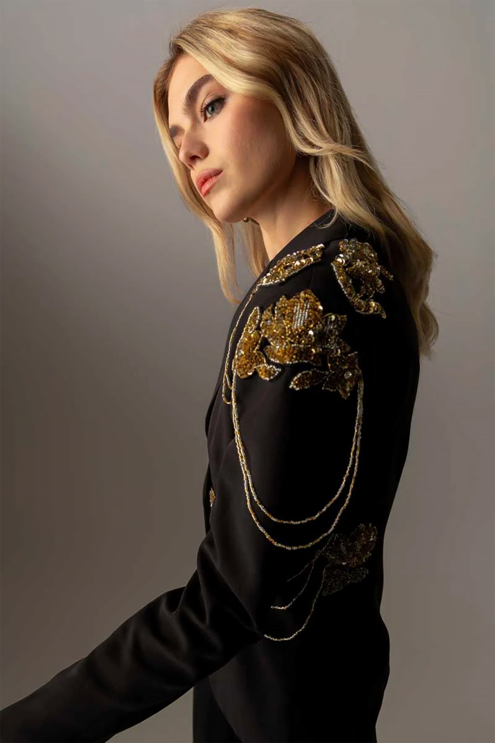 Black Polyester Dahlia Blazer by Raishma