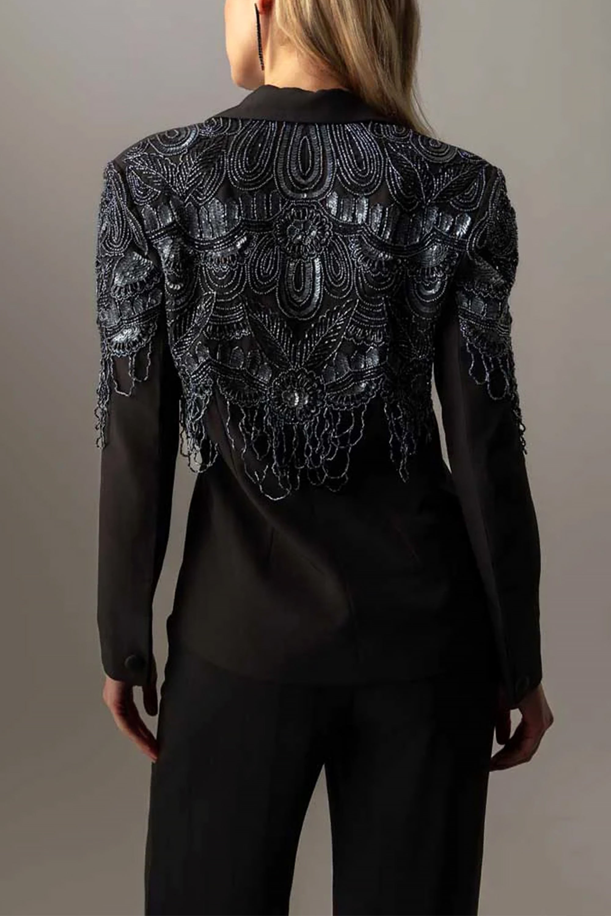 Black Polyester Ebony Blazer by Raishma