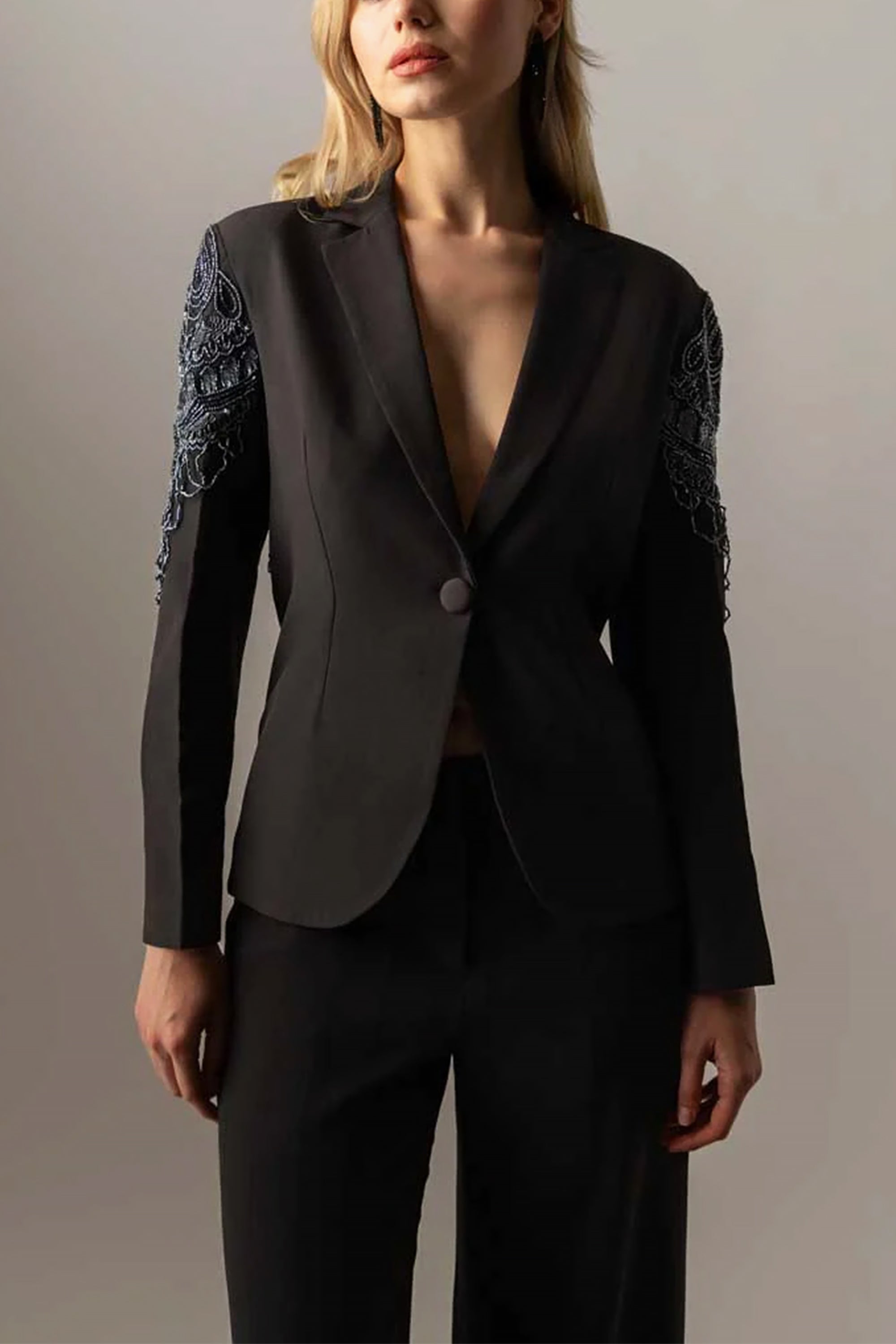 Black Polyester Ebony Blazer by Raishma