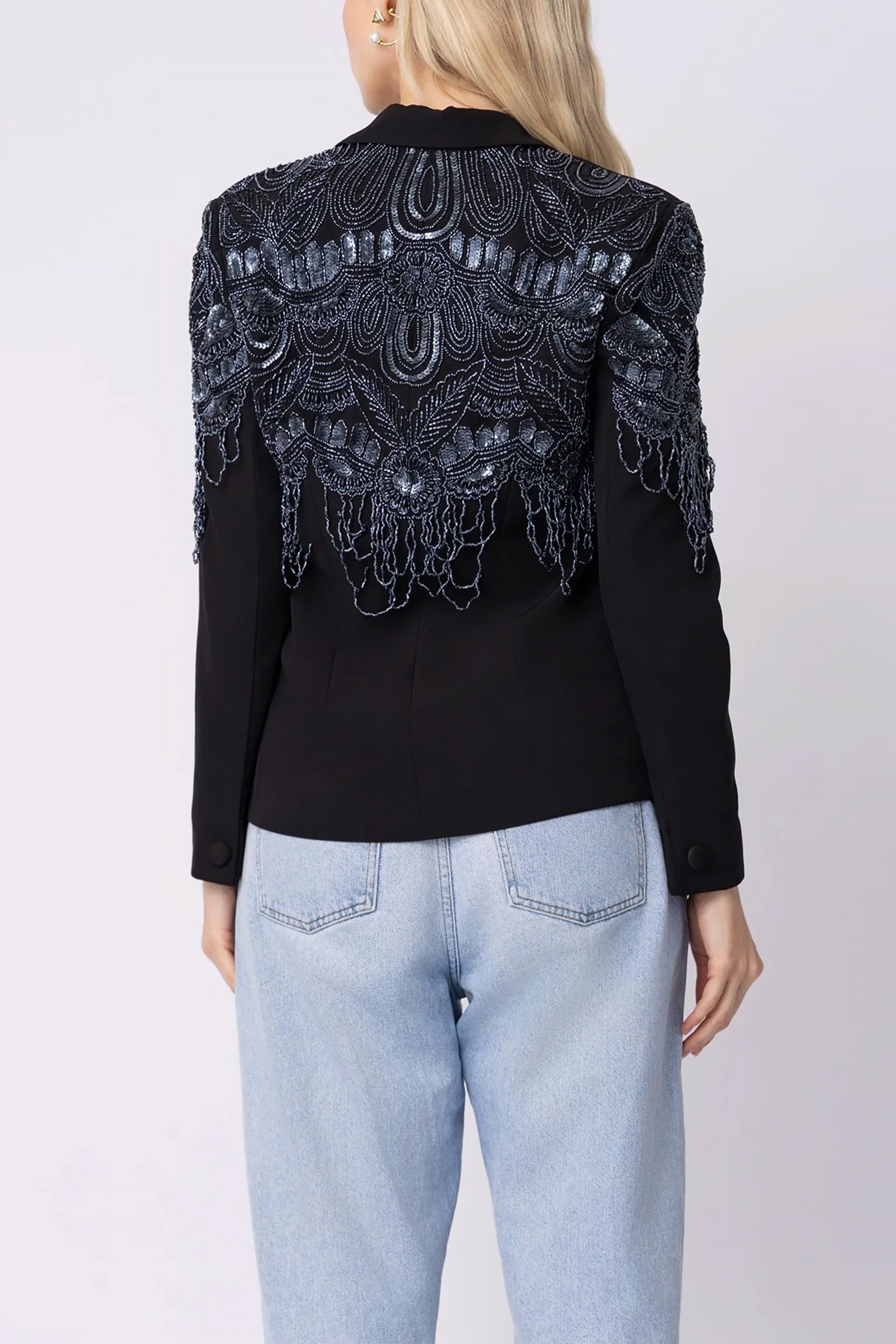 Black Polyester Ebony Blazer by Raishma
