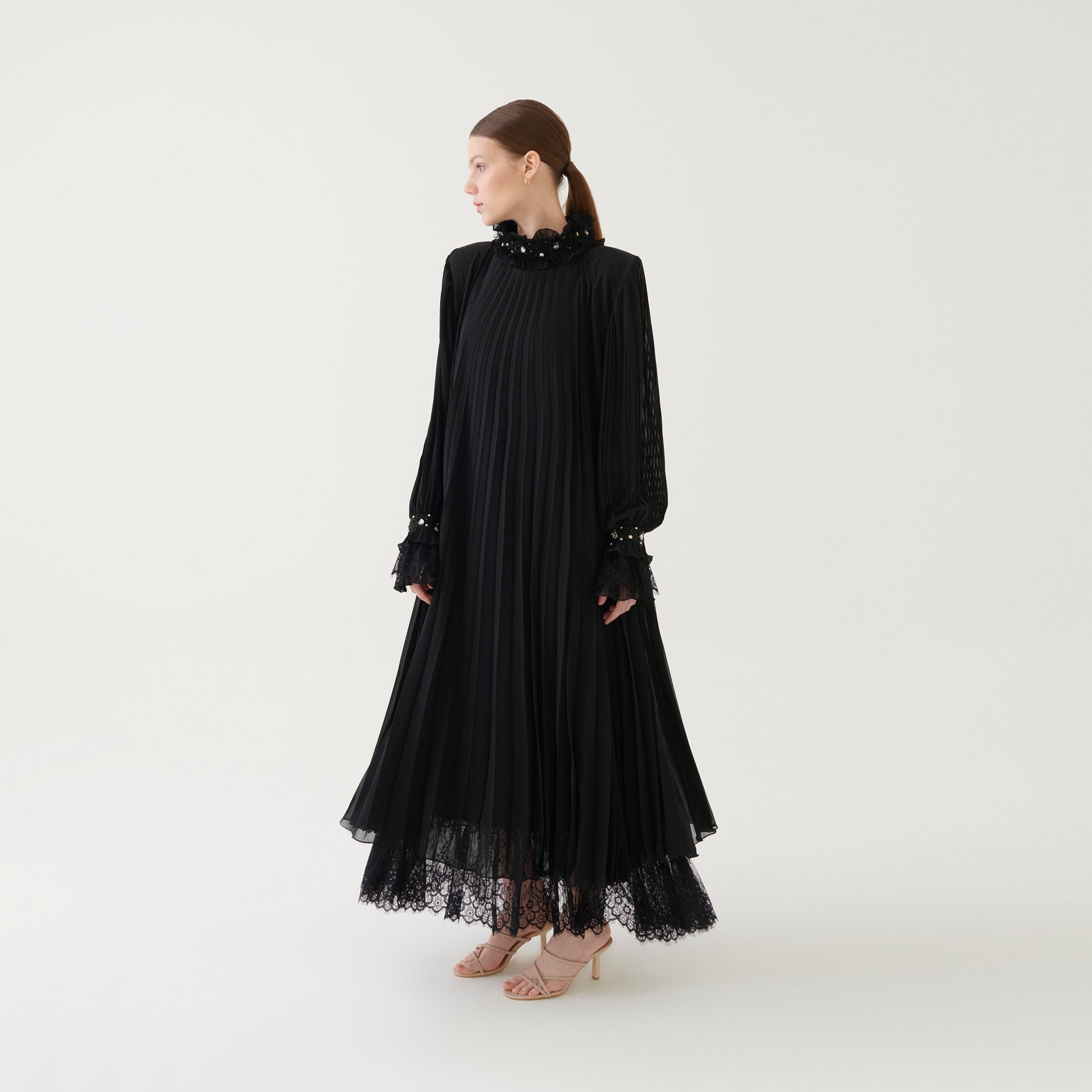 Black Chiffon Pleated Dress From Miha