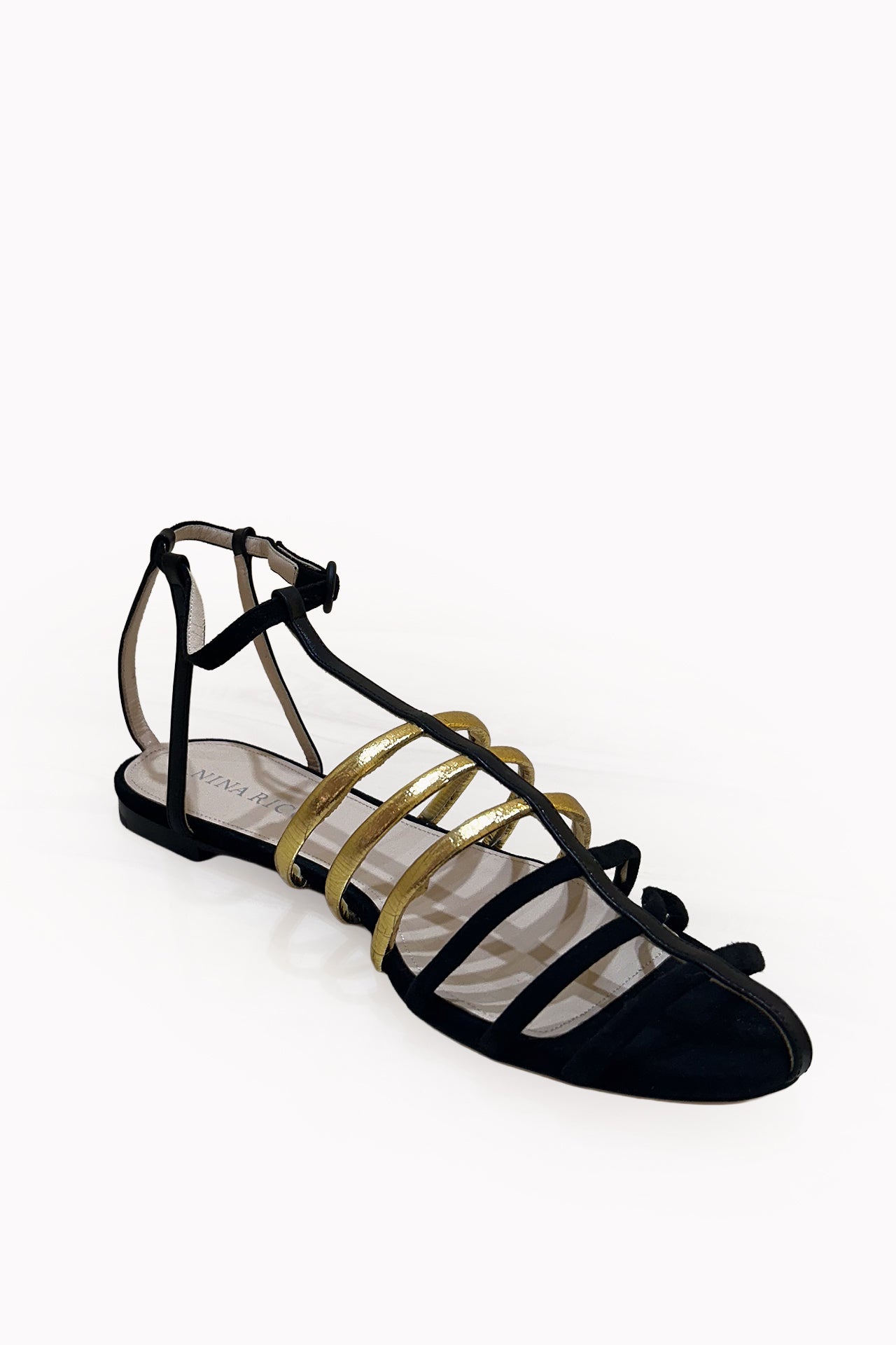 Nina Ricci Oscio Black & Gold Sandals by Vintage SAAF
