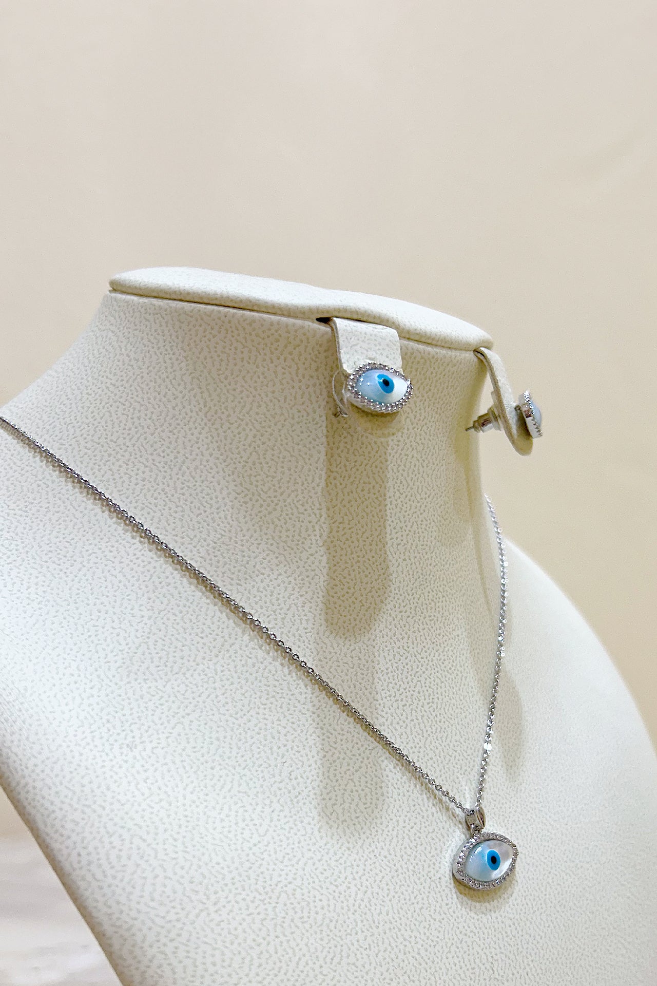Silver Evil Eye Set of Necklace and Earrings by Azaleas