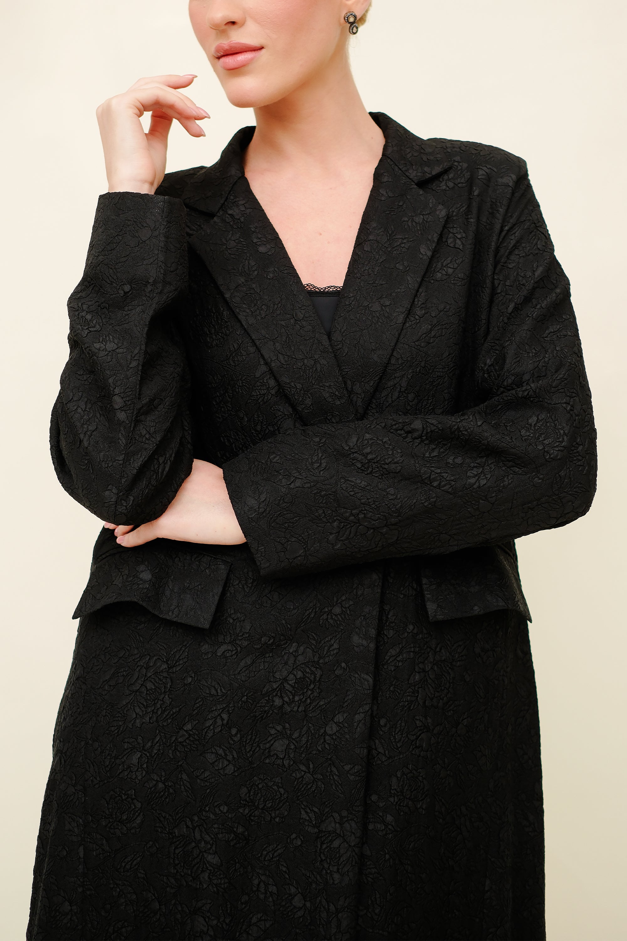 Black Floral Blazer Abaya by Al Dukan