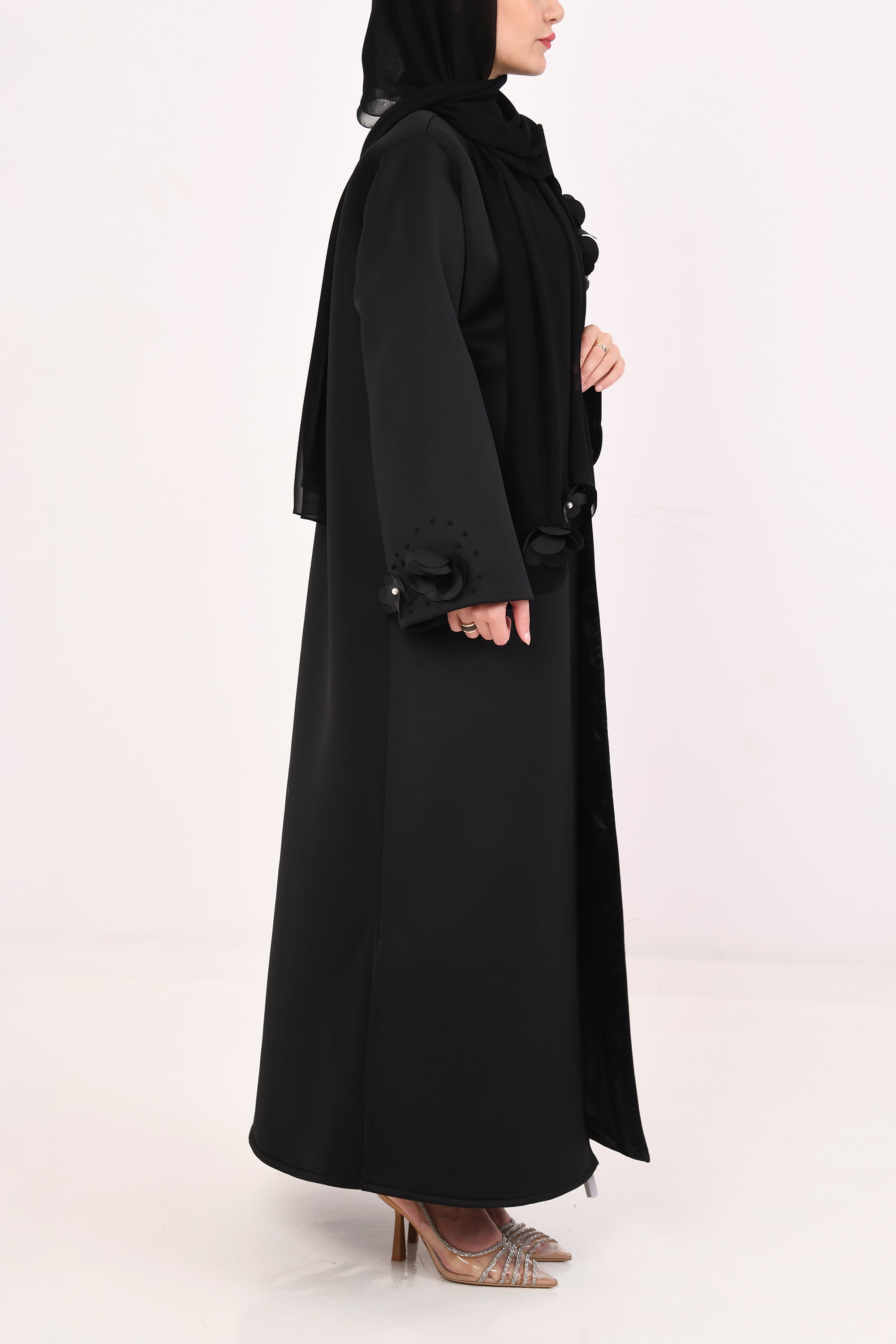 Black Flower Pearl Abaya by Le Muga