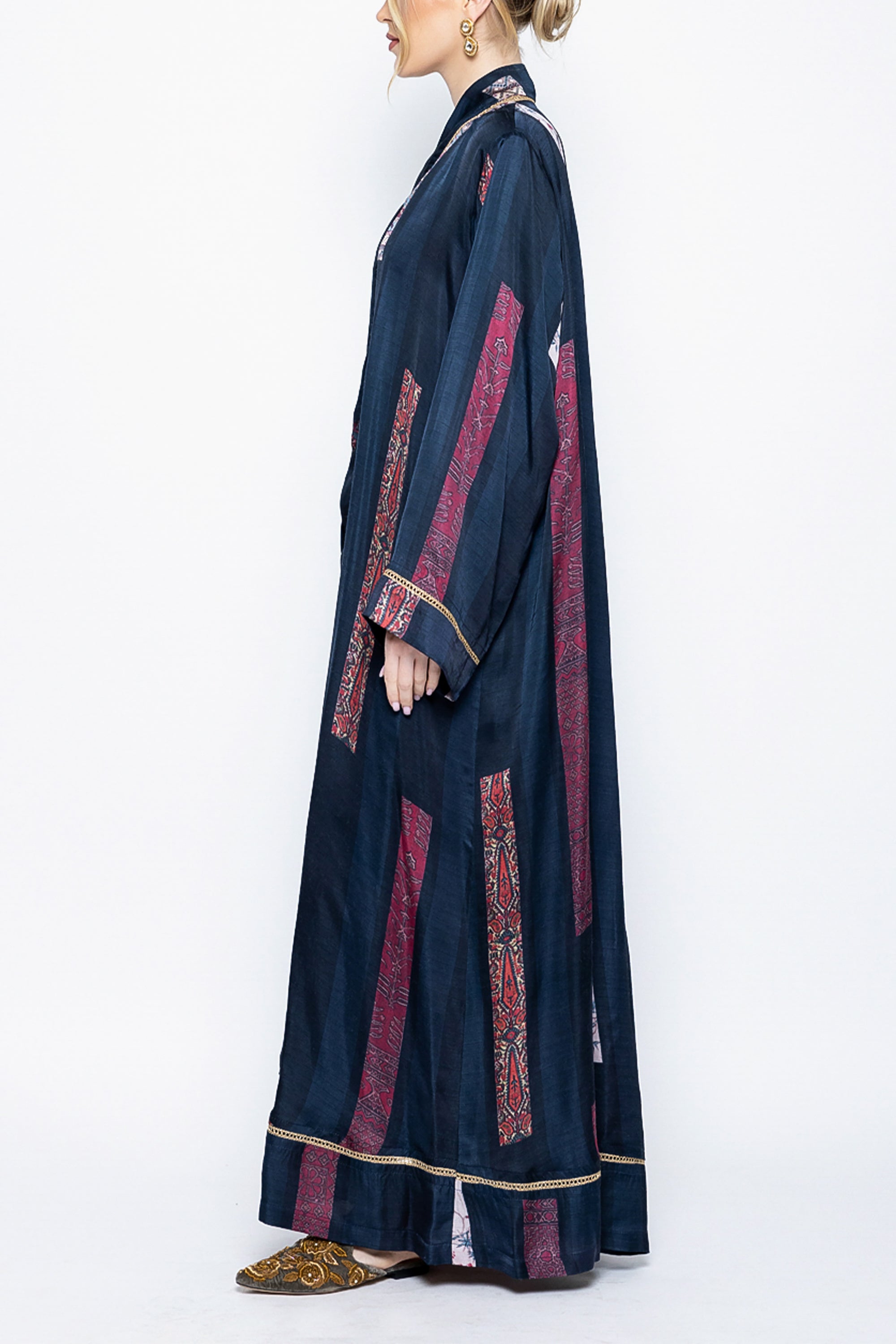 Navy Blue Lace Printed Abaya Al Dukan