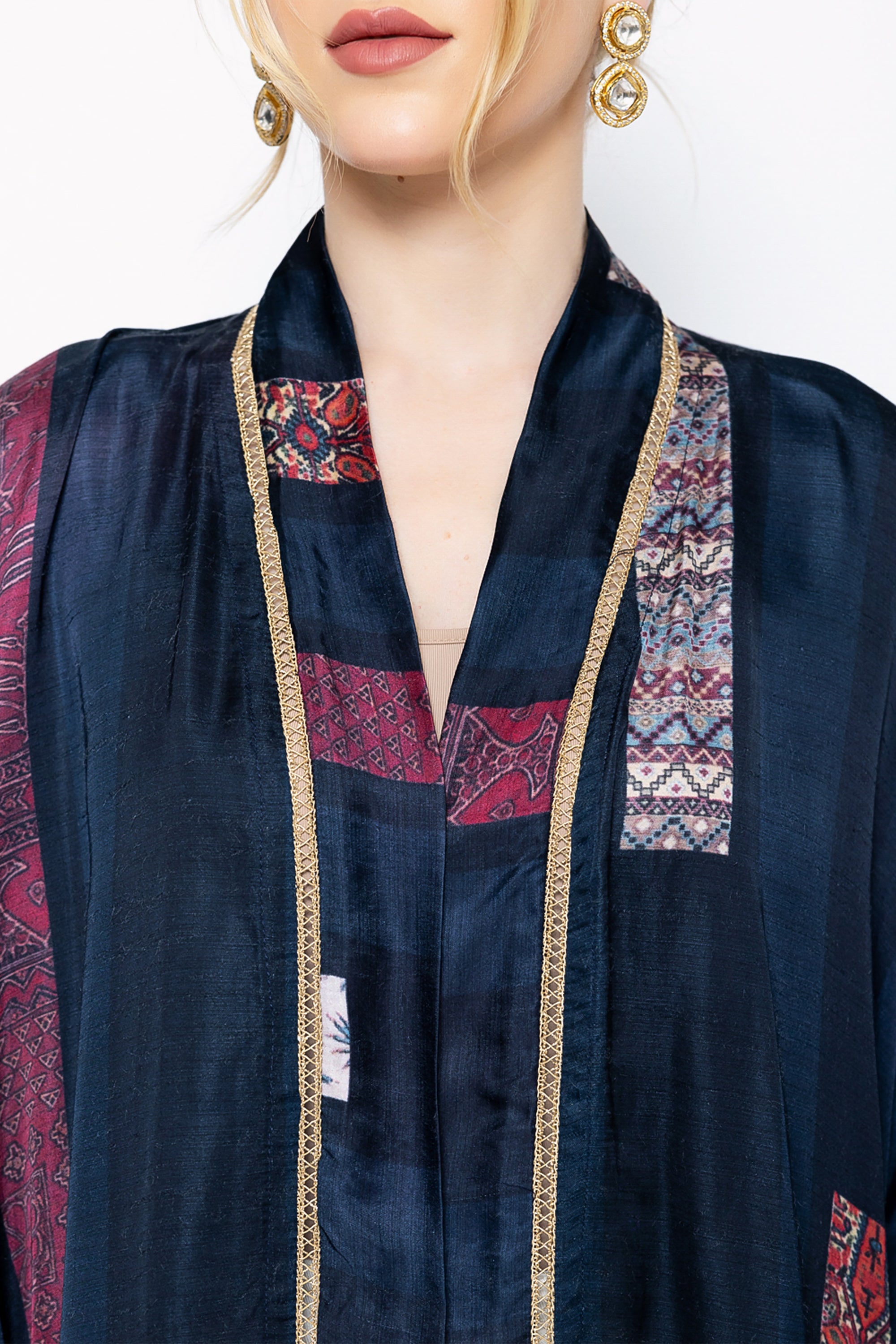 Navy Blue Lace Printed Abaya Al Dukan