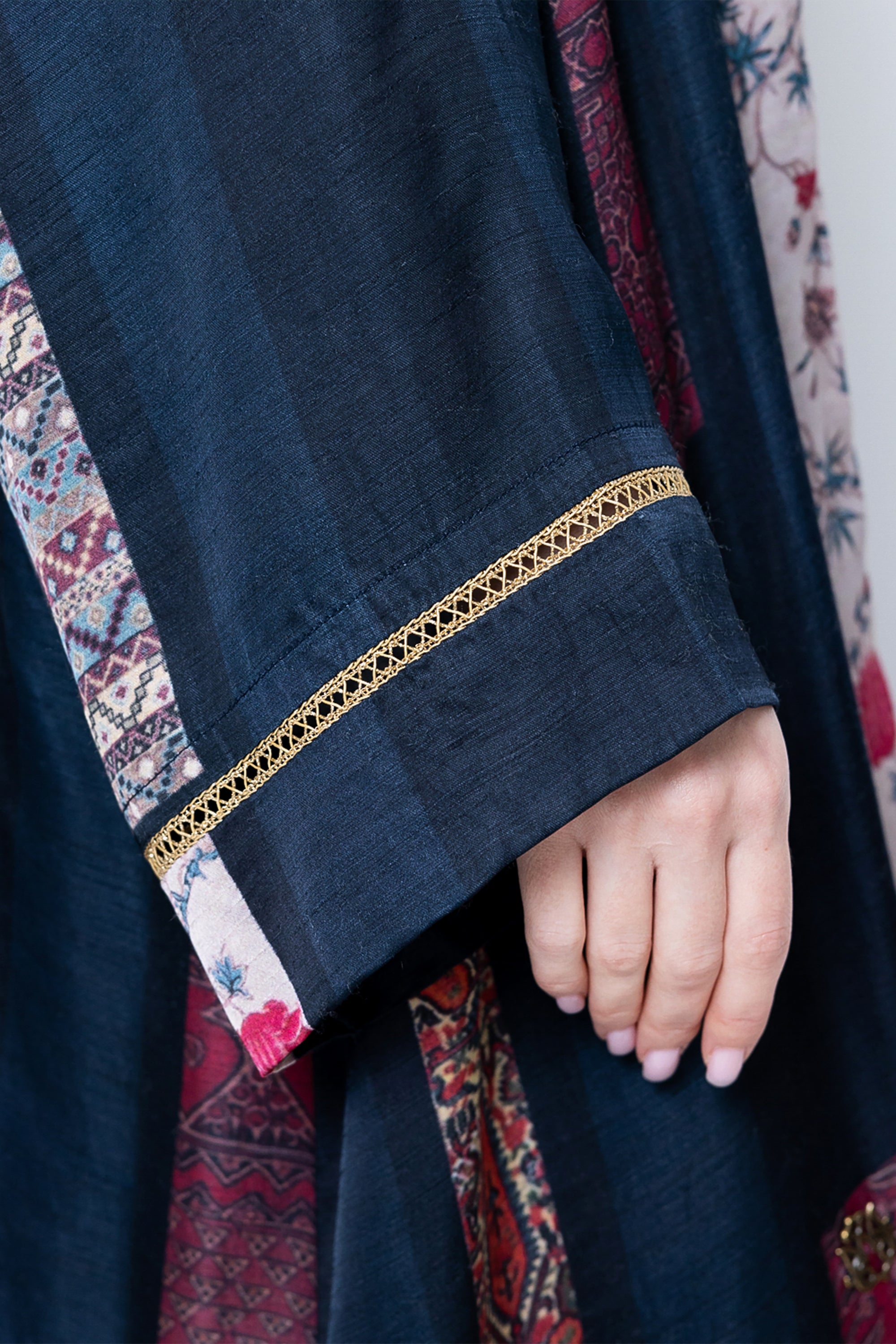 Navy Blue Lace Printed Abaya Al Dukan