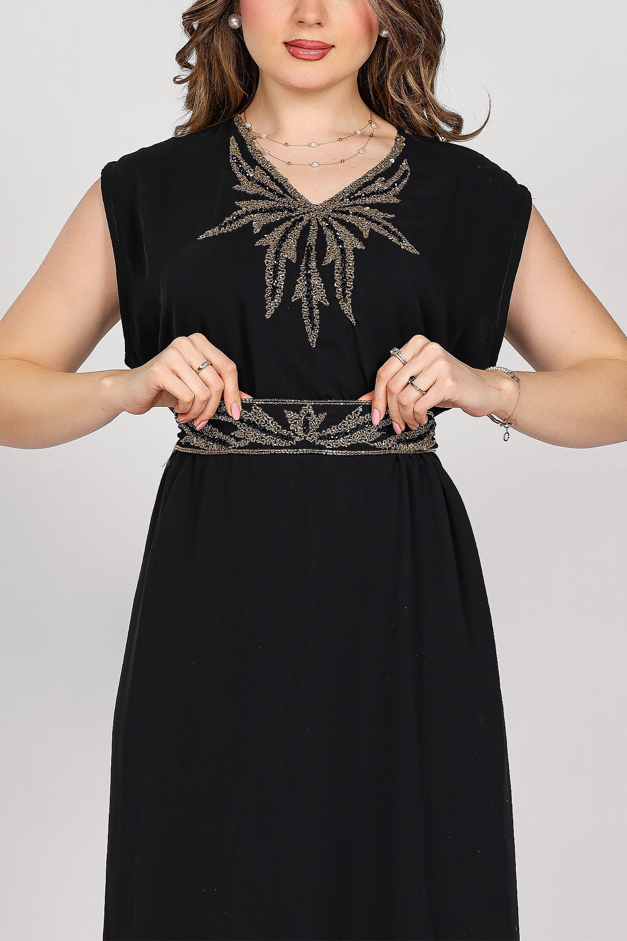 Black Hand-Embroidered Royal Kaftan by Marwa Ghassan