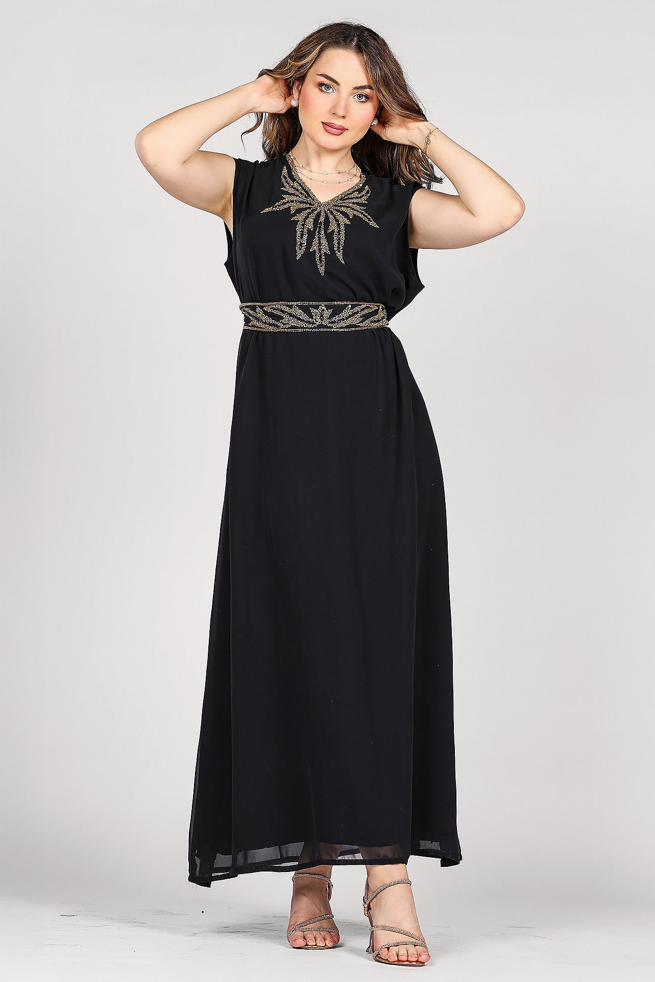 Black Hand-Embroidered Royal Kaftan by Marwa Ghassan
