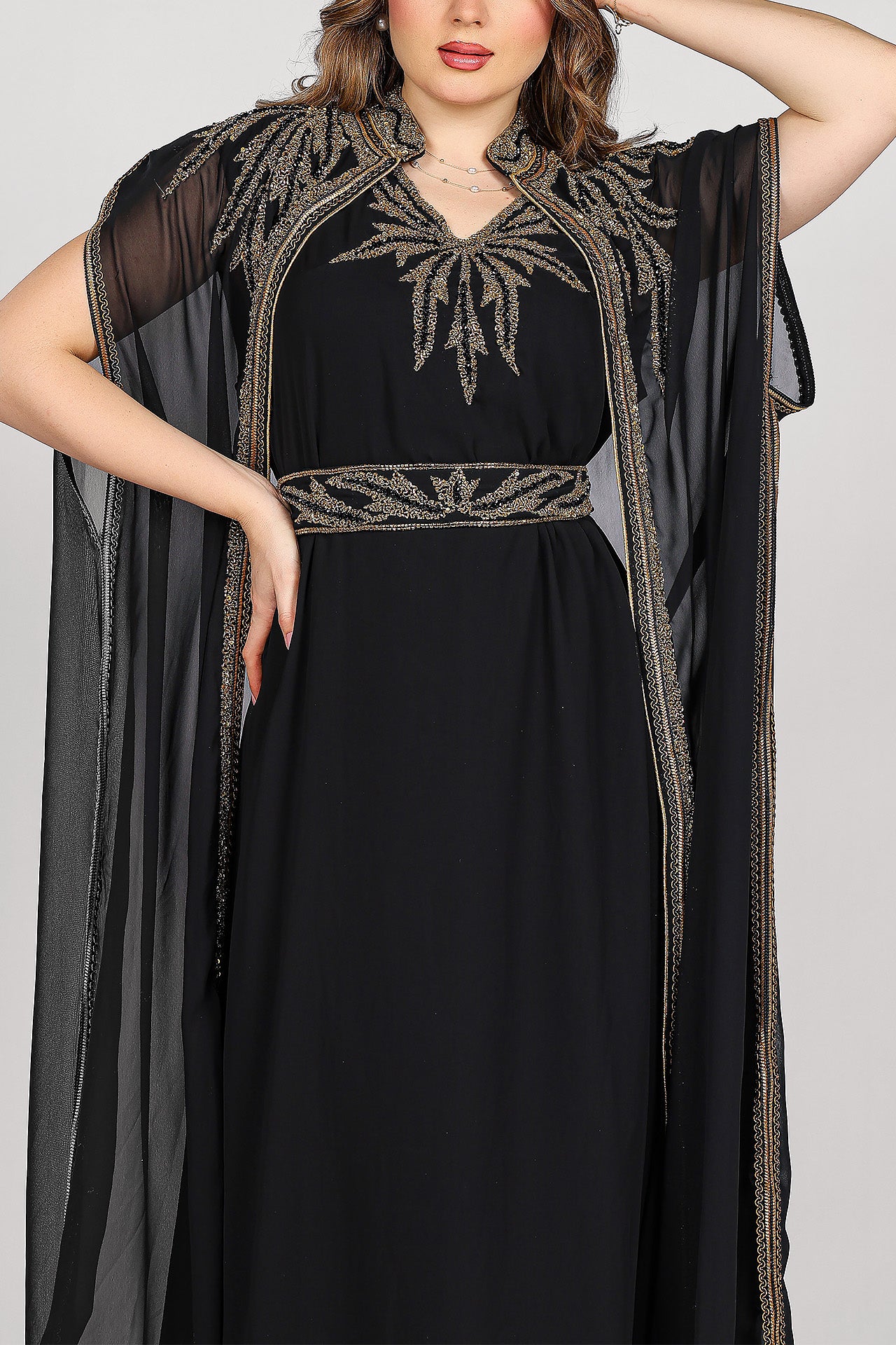 Black Hand-Embroidered Royal Kaftan by Marwa Ghassan