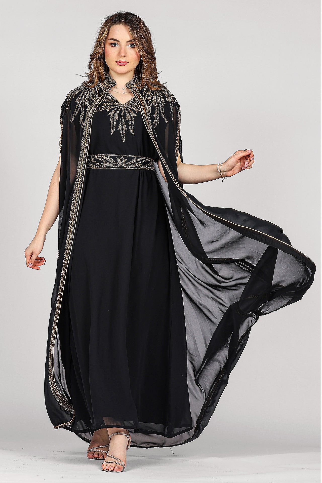 Black Hand-Embroidered Royal Kaftan by Marwa Ghassan