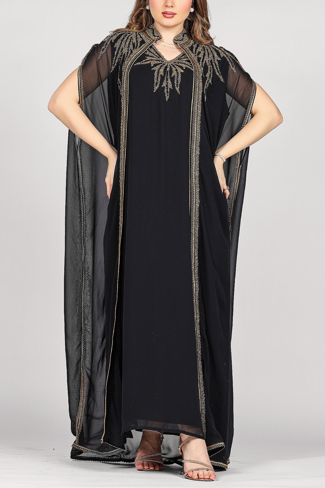 Black Hand-Embroidered Royal Kaftan by Marwa Ghassan