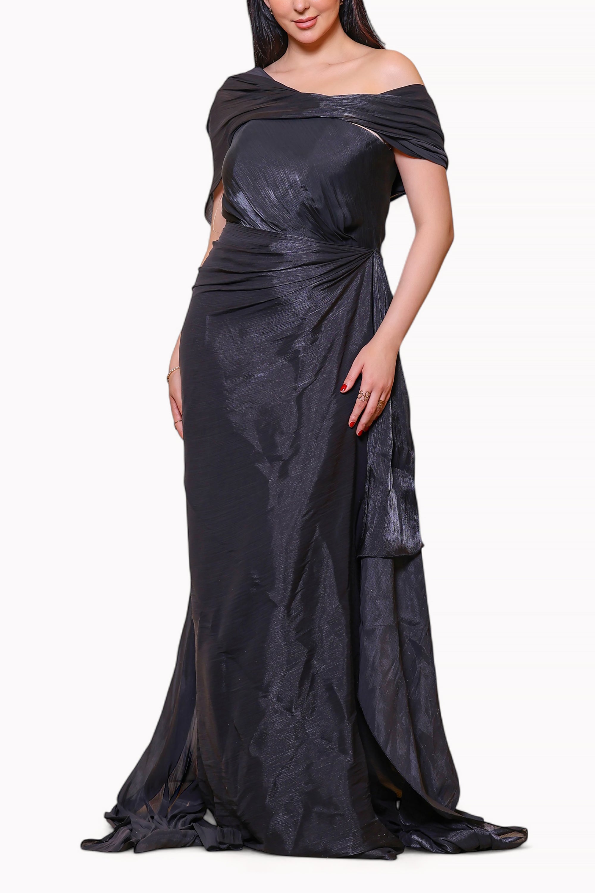 Dark Grey Silken Flow Dress By Marwa Ghassan