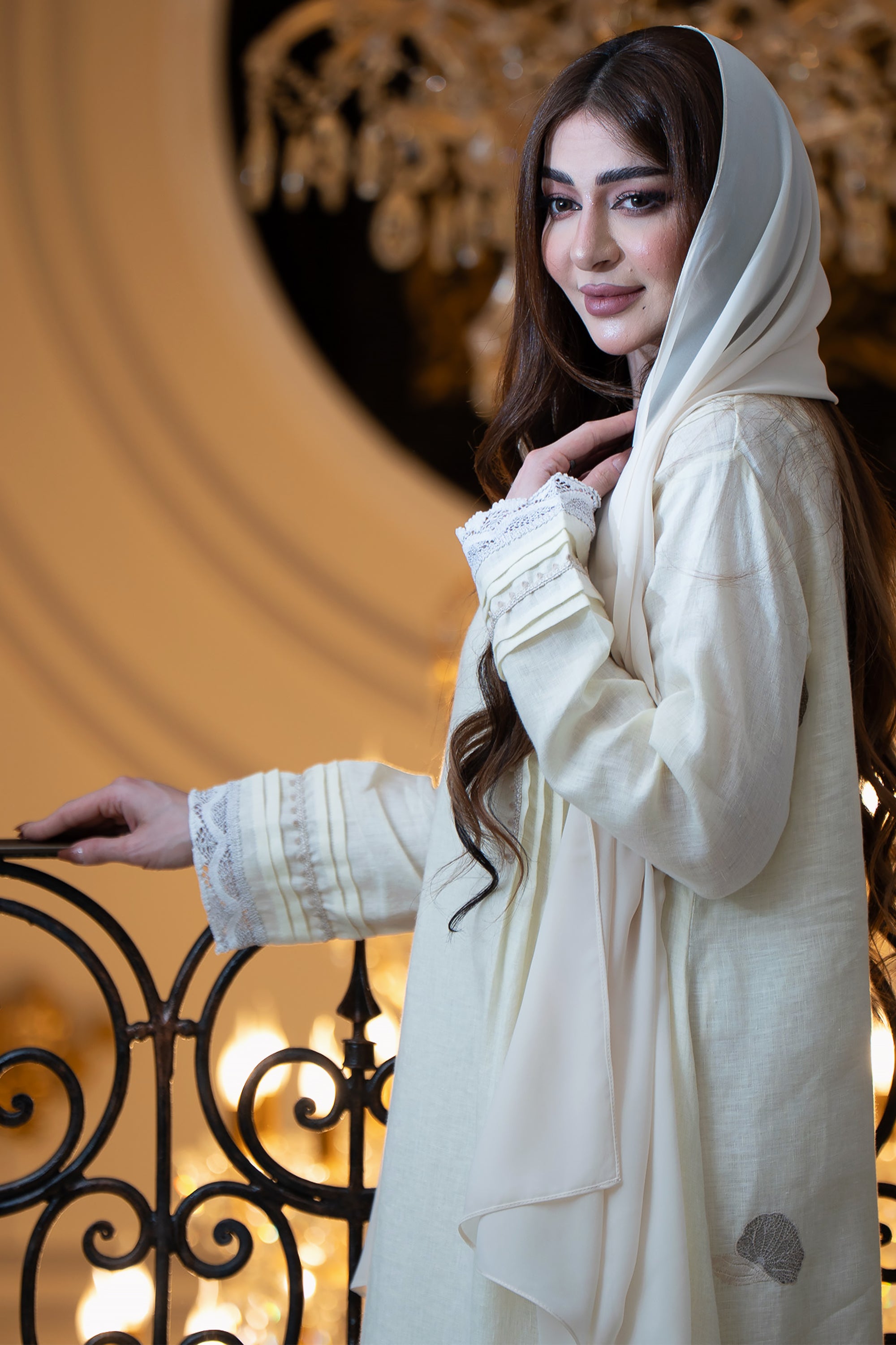 Yellow Lace Linen Jalabiya by Taa Marbotah