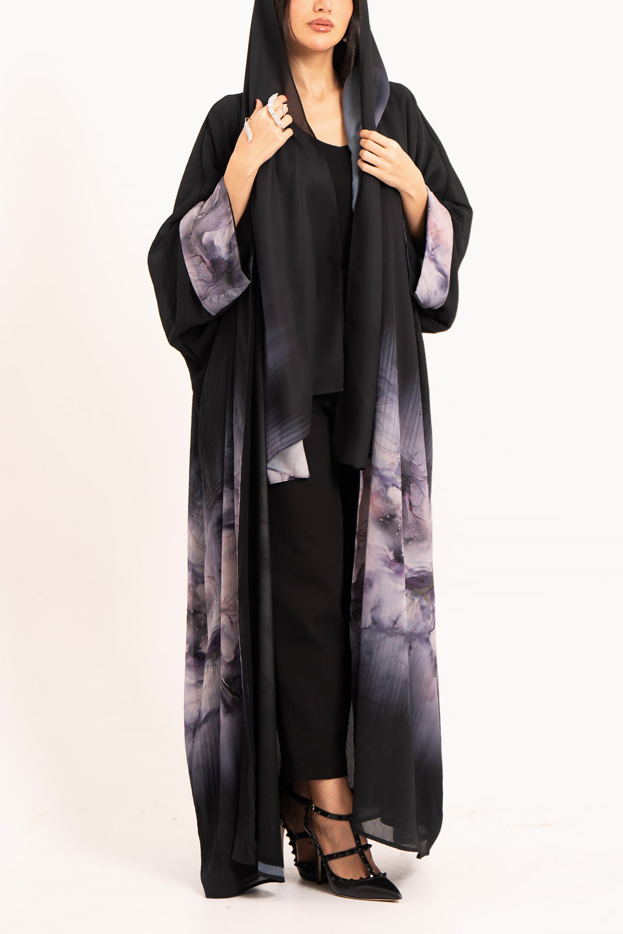 Multicolor Double-Layered Wavy Chiffon Abaya by Taa Marbotah