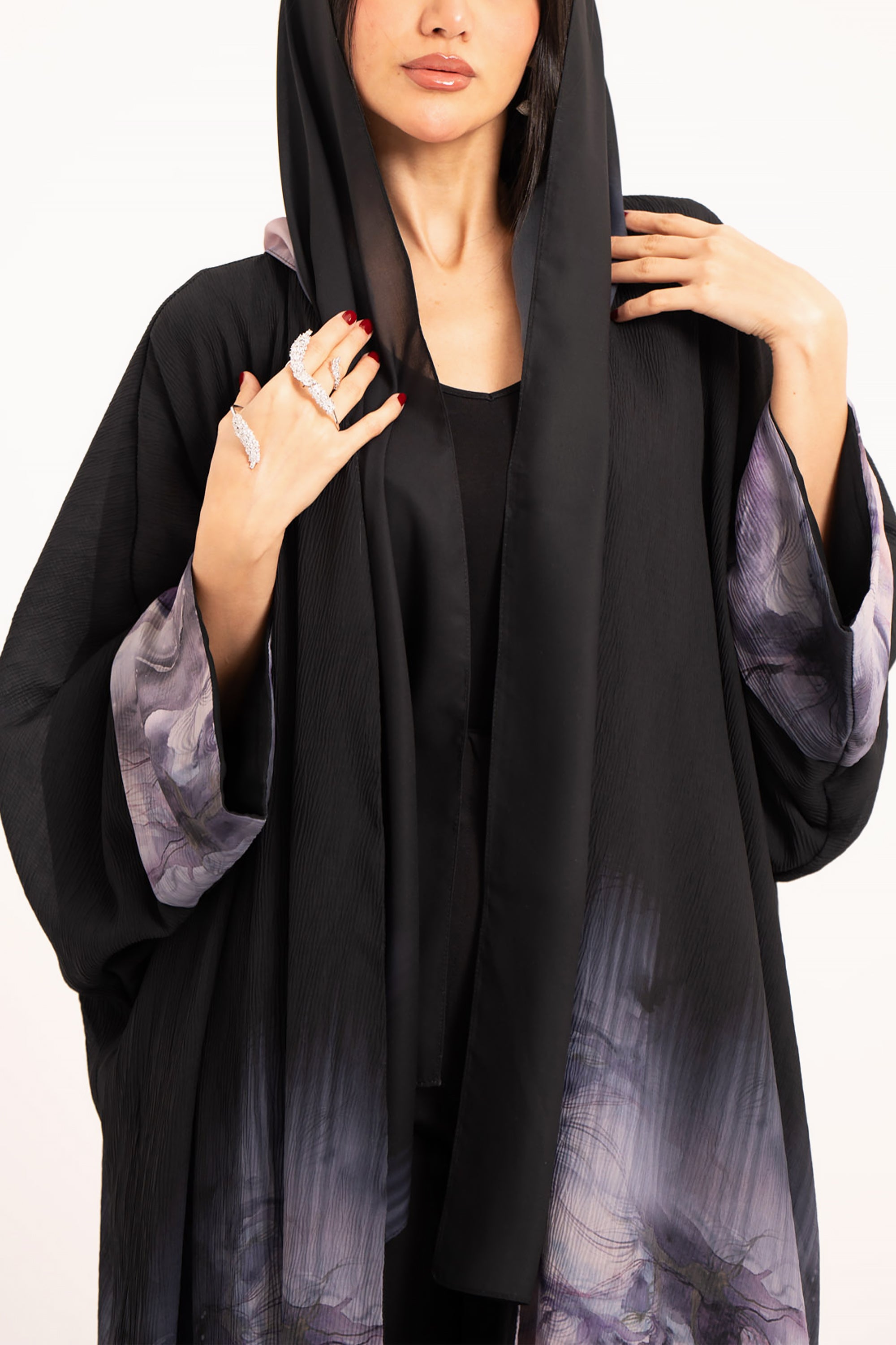 Multicolor Double-Layered Wavy Chiffon Abaya by Taa Marbotah