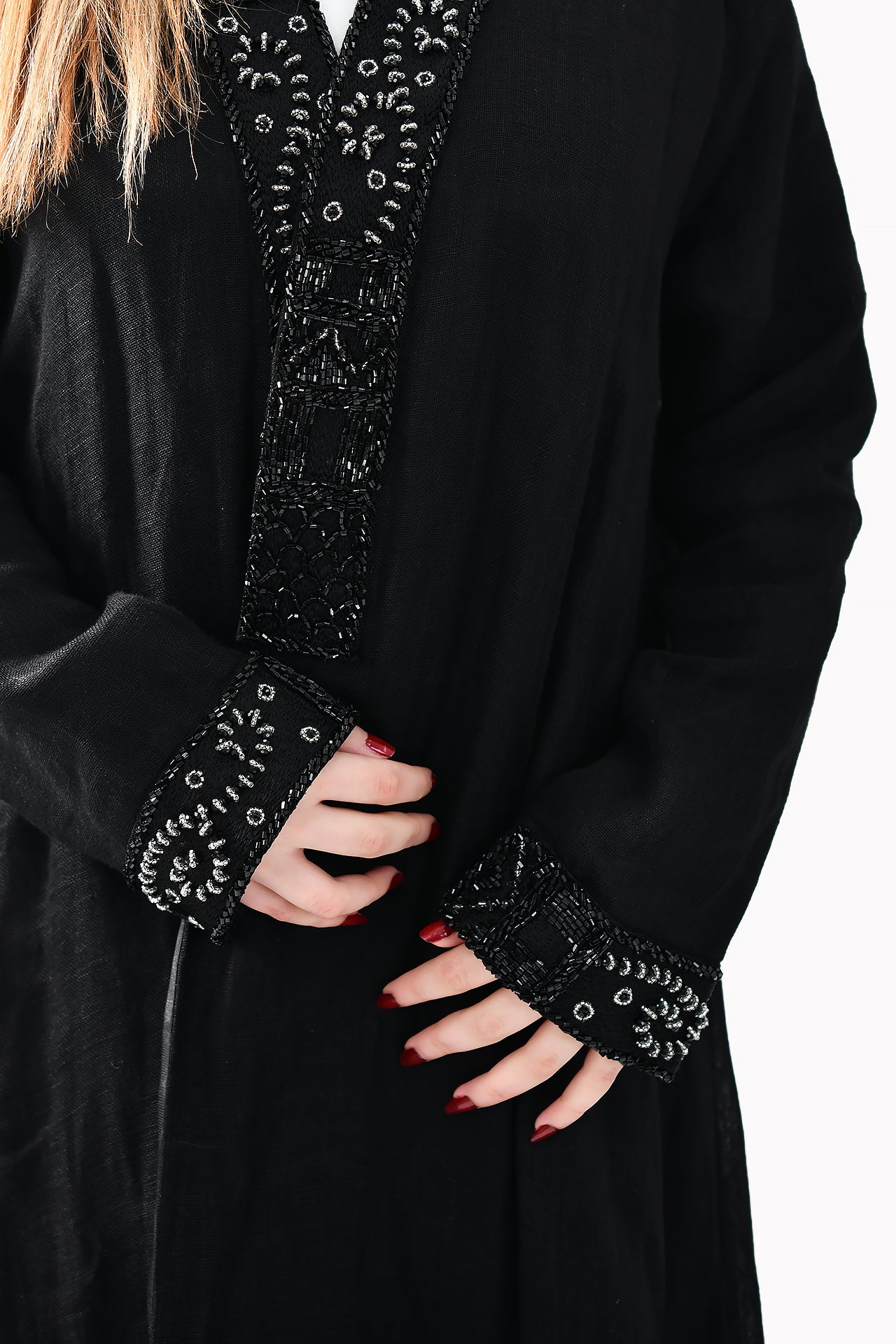 Intricate Embroidery Linen Black Abaya by Misk Abaya