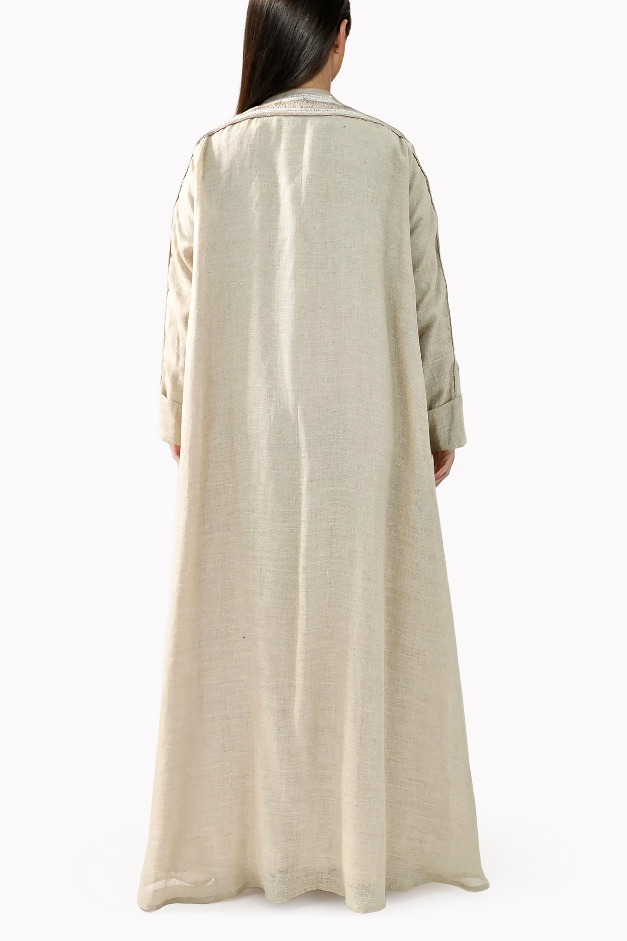 Handmade Embroidery Linen Beige Abaya by Misk Abaya