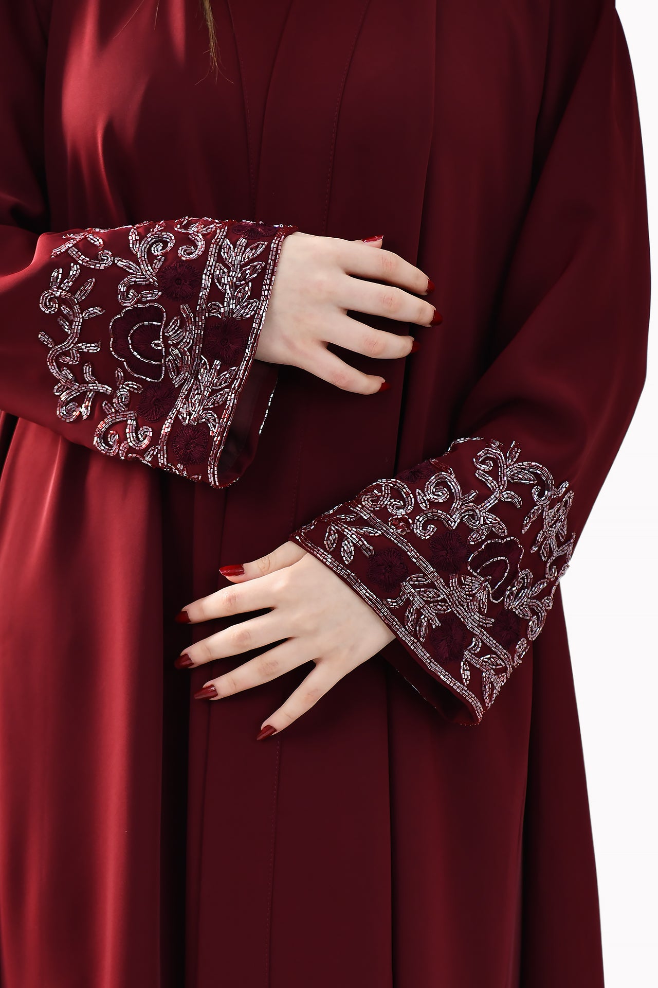 Floral Crepe Maroon Abaya by Misk Abaya