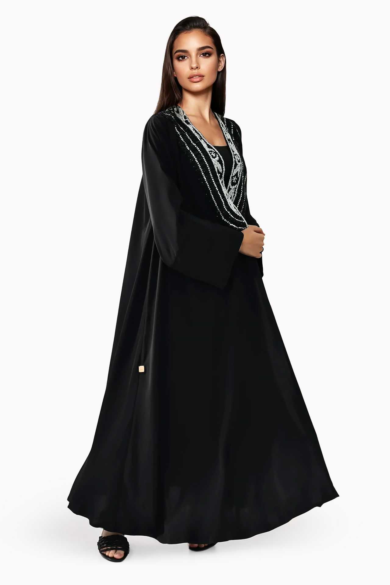 Embroidery Linen Black Abaya by Misk Abaya