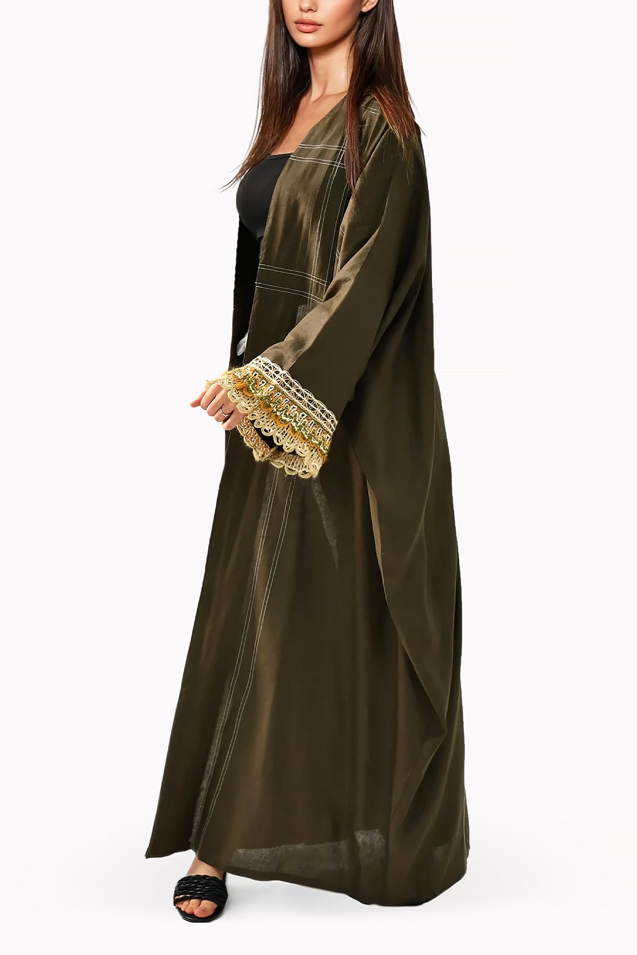 Stitching Linen Brown Abaya by May Thahab