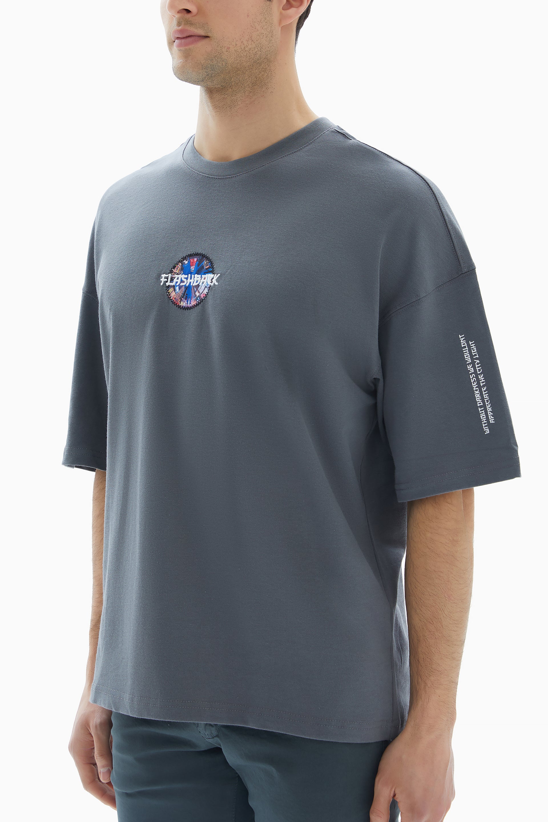 Dark Grey Cityscape Printed T-shirt By WECRE8