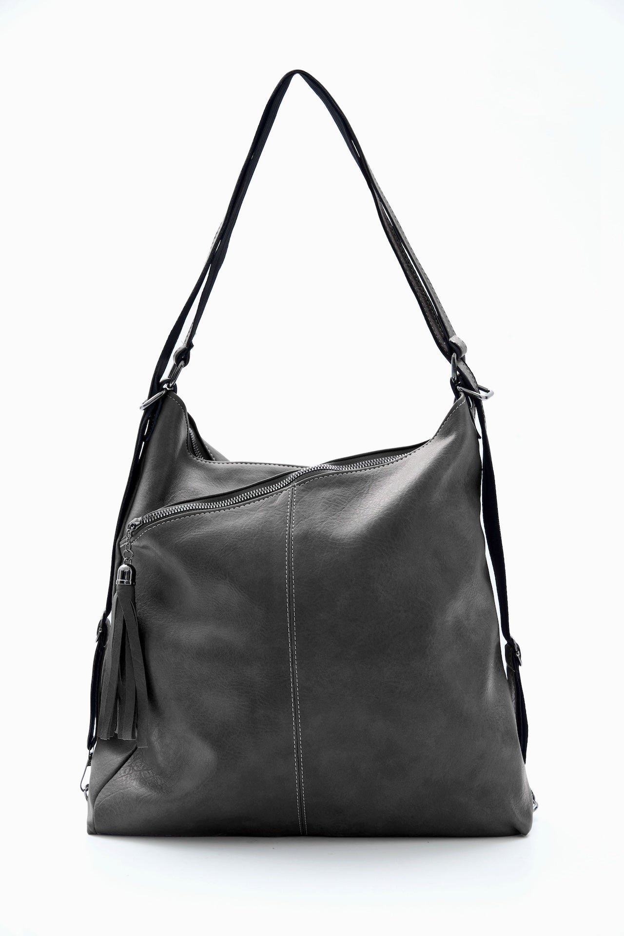 Black Slouchy Tassel Shoulder Bag by WECRE8