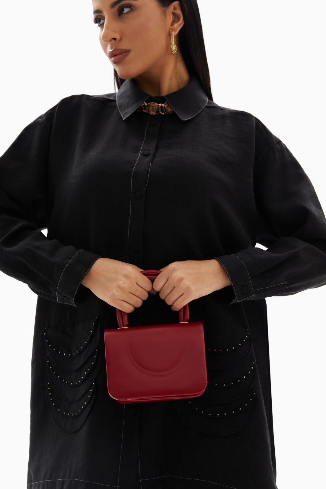 Red Mini Top Handle Bag with Chain Strap