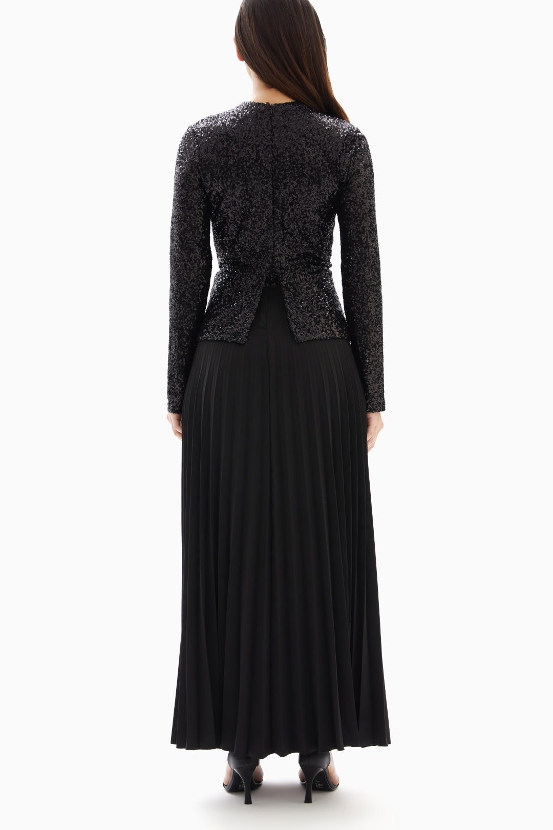 Maxi Black Sequined Pleated Dress By WECRE8