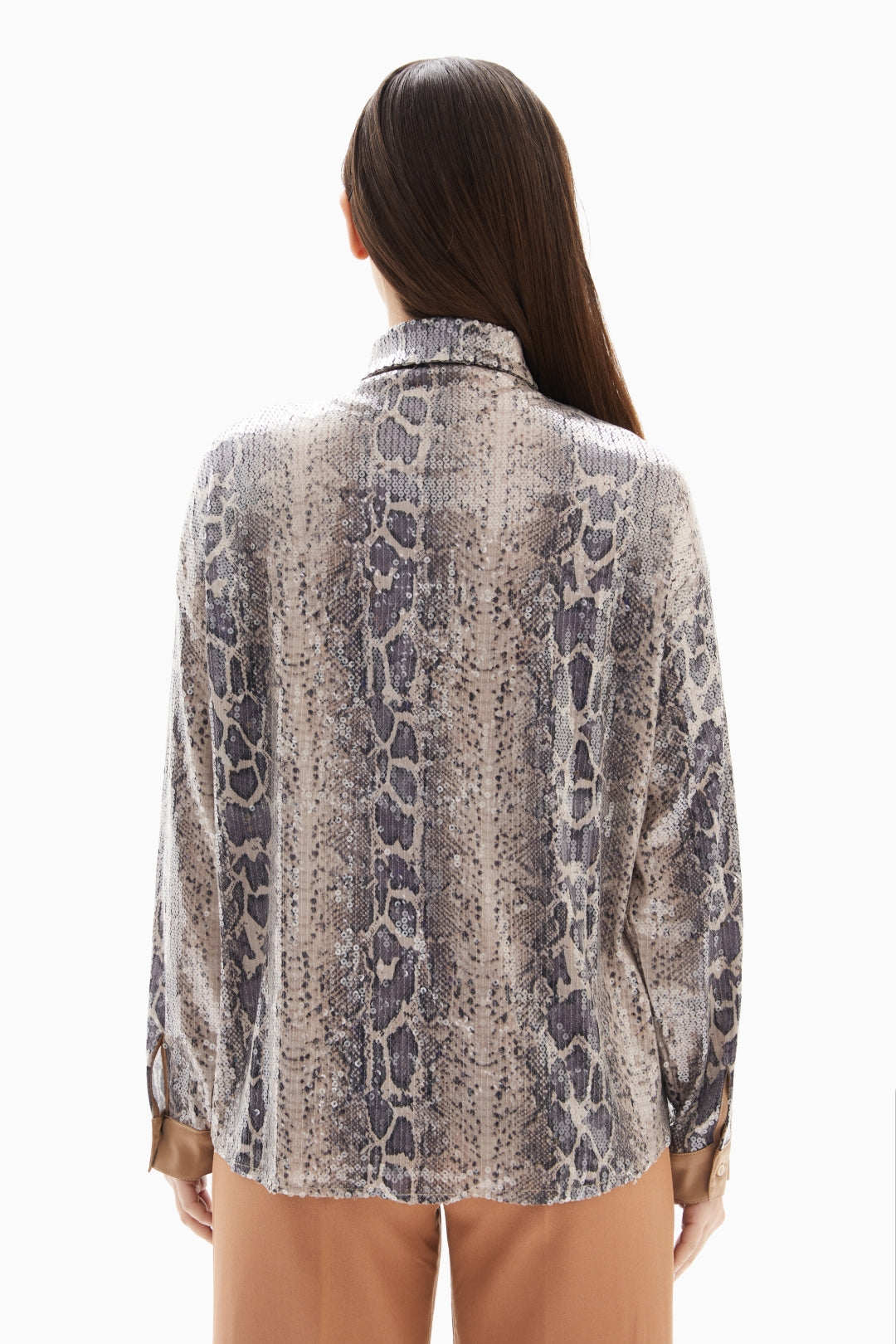 Grey/Beige Snake Sequin Blouse By WECRE8