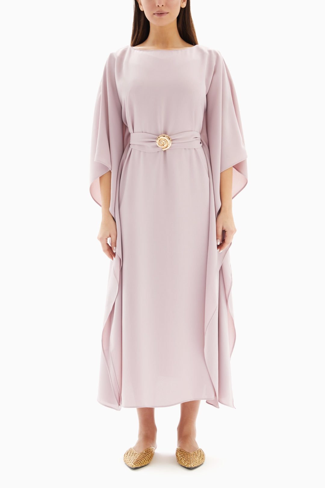 Maxi Pink Plain Dress with Belt By WECRE8