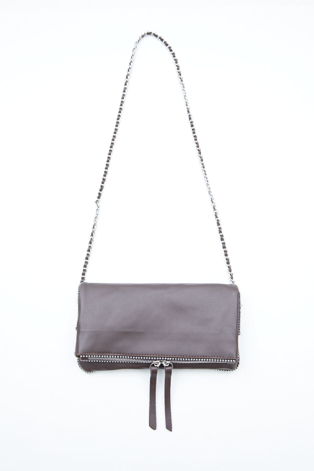 Dark Brown Chain Trim Convertible Clutch by WECRE8