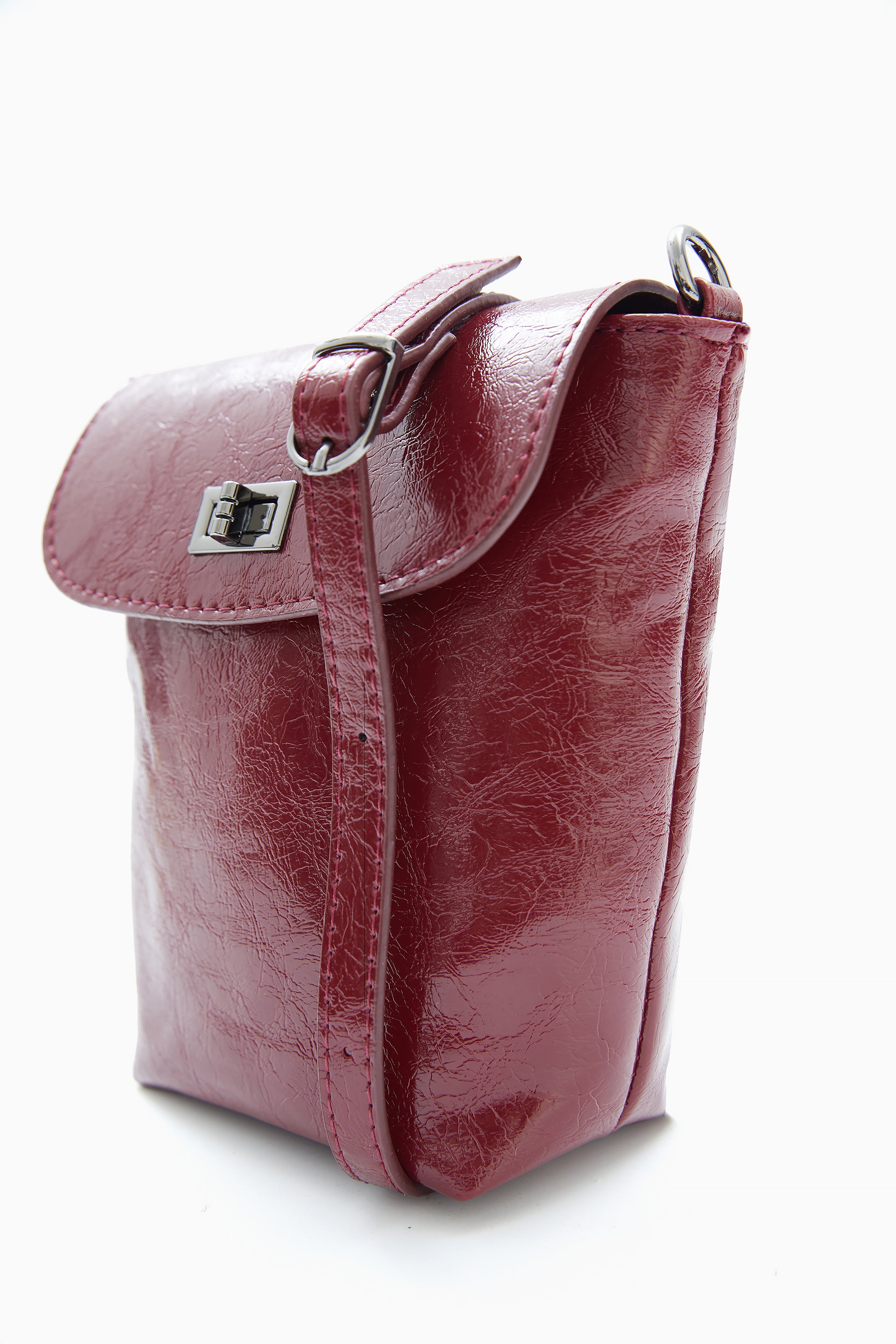 Maroon Compact Glossy Crossbody Bag by WECRE8