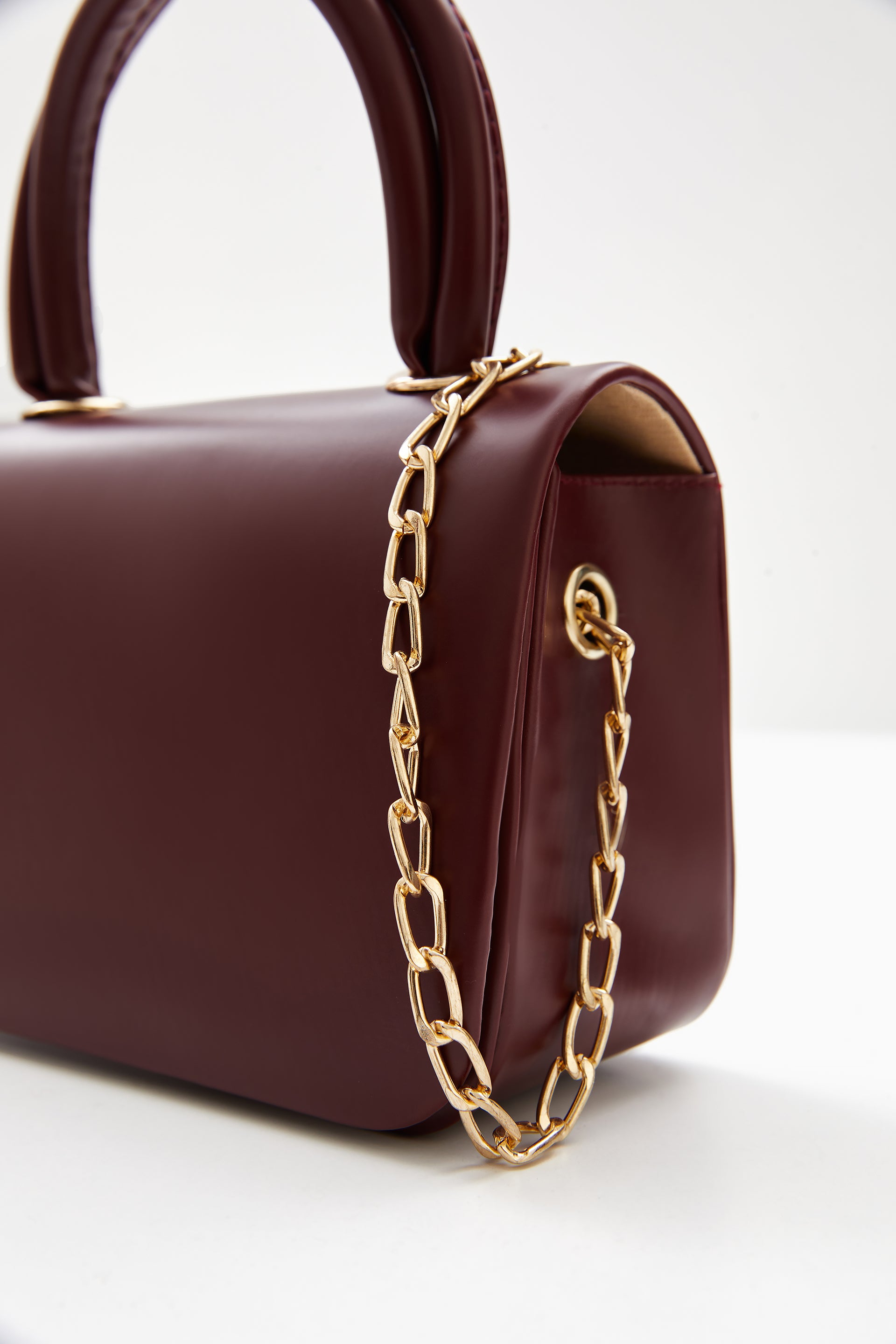 Maroon Mini Top Handle Bag with Chain Strap by WECRE8