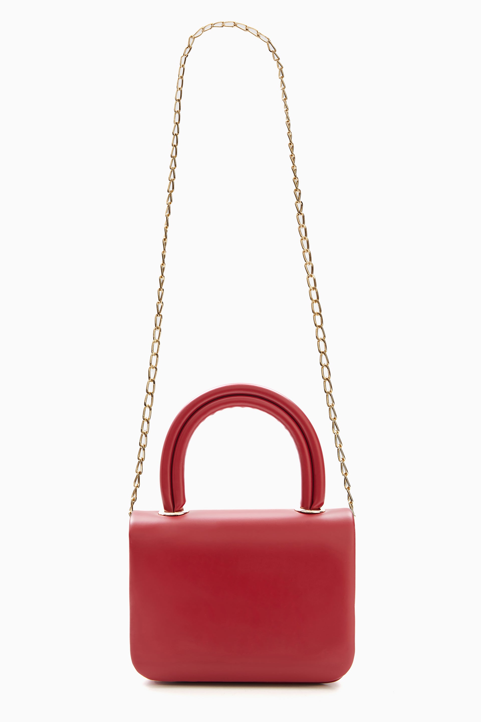 Red Mini Top Handle Bag with Chain Strap