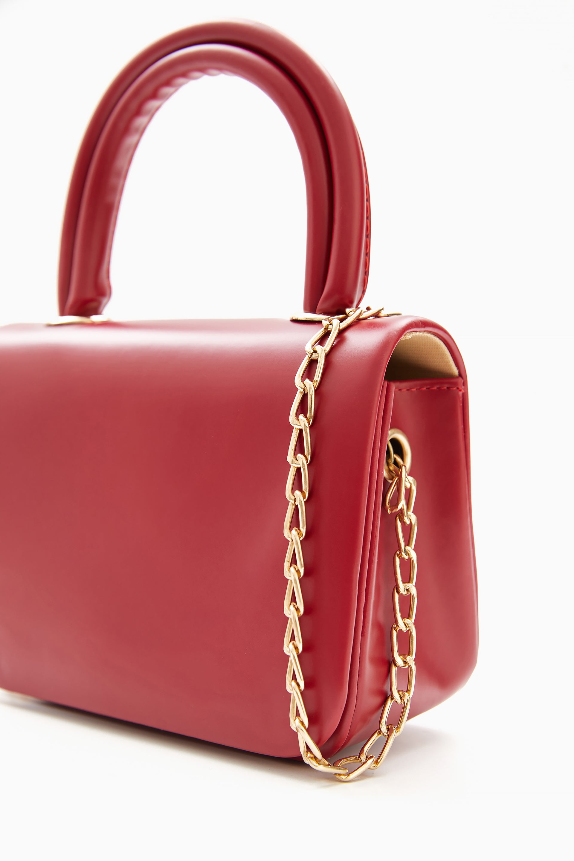 Red Mini Top Handle Bag with Chain Strap