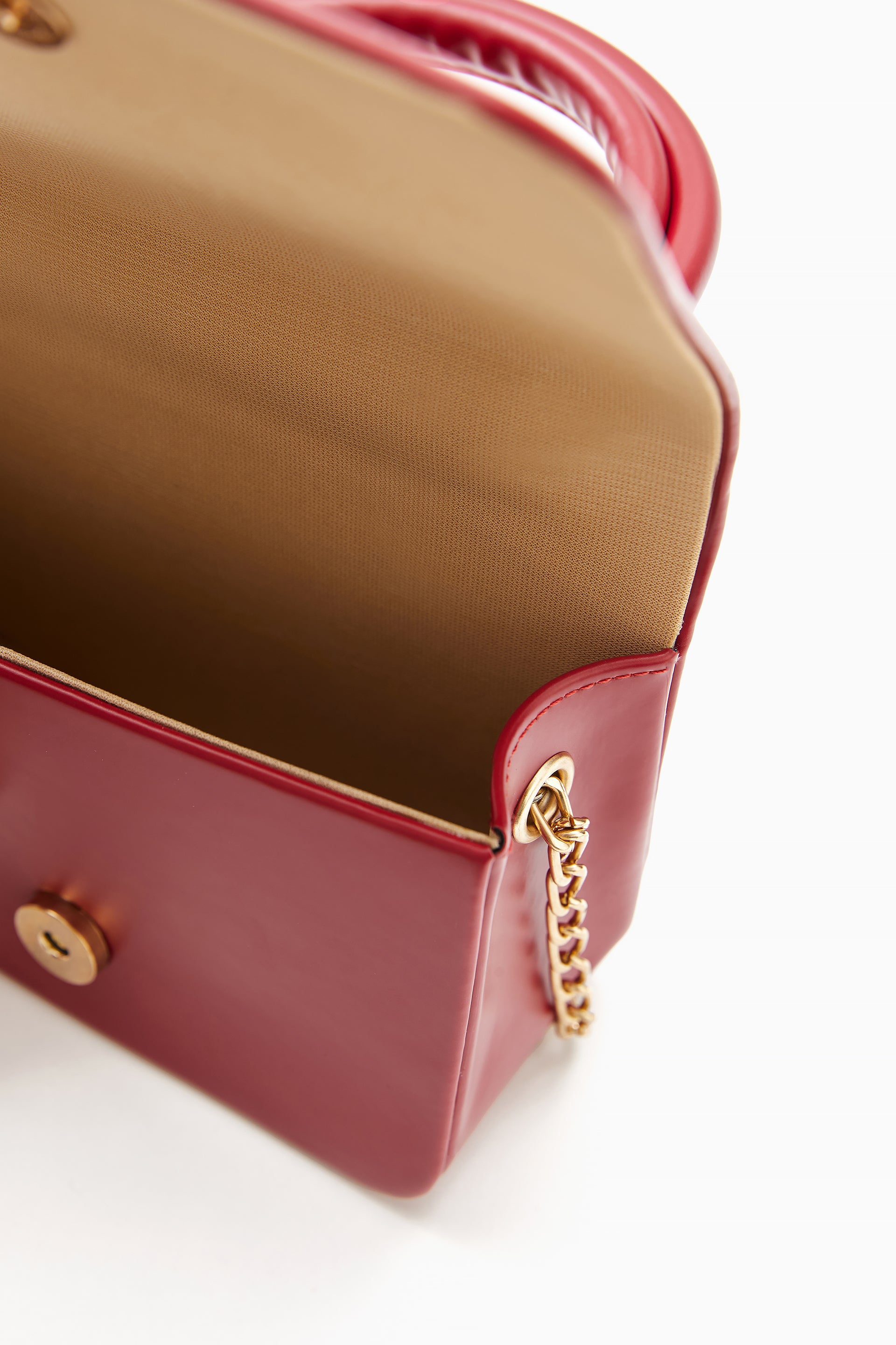 Red Mini Top Handle Bag with Chain Strap
