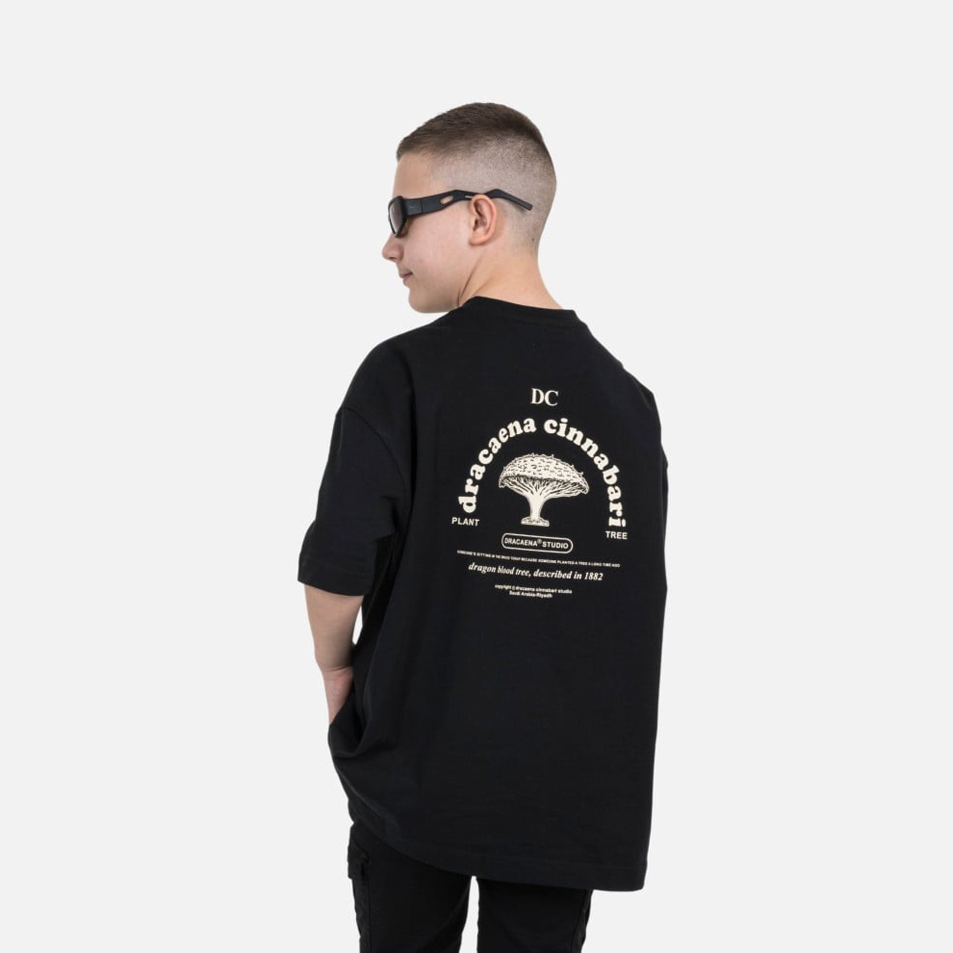 Kids Black Cotton T-shirt With Prints By Dracaena Cinnabari
