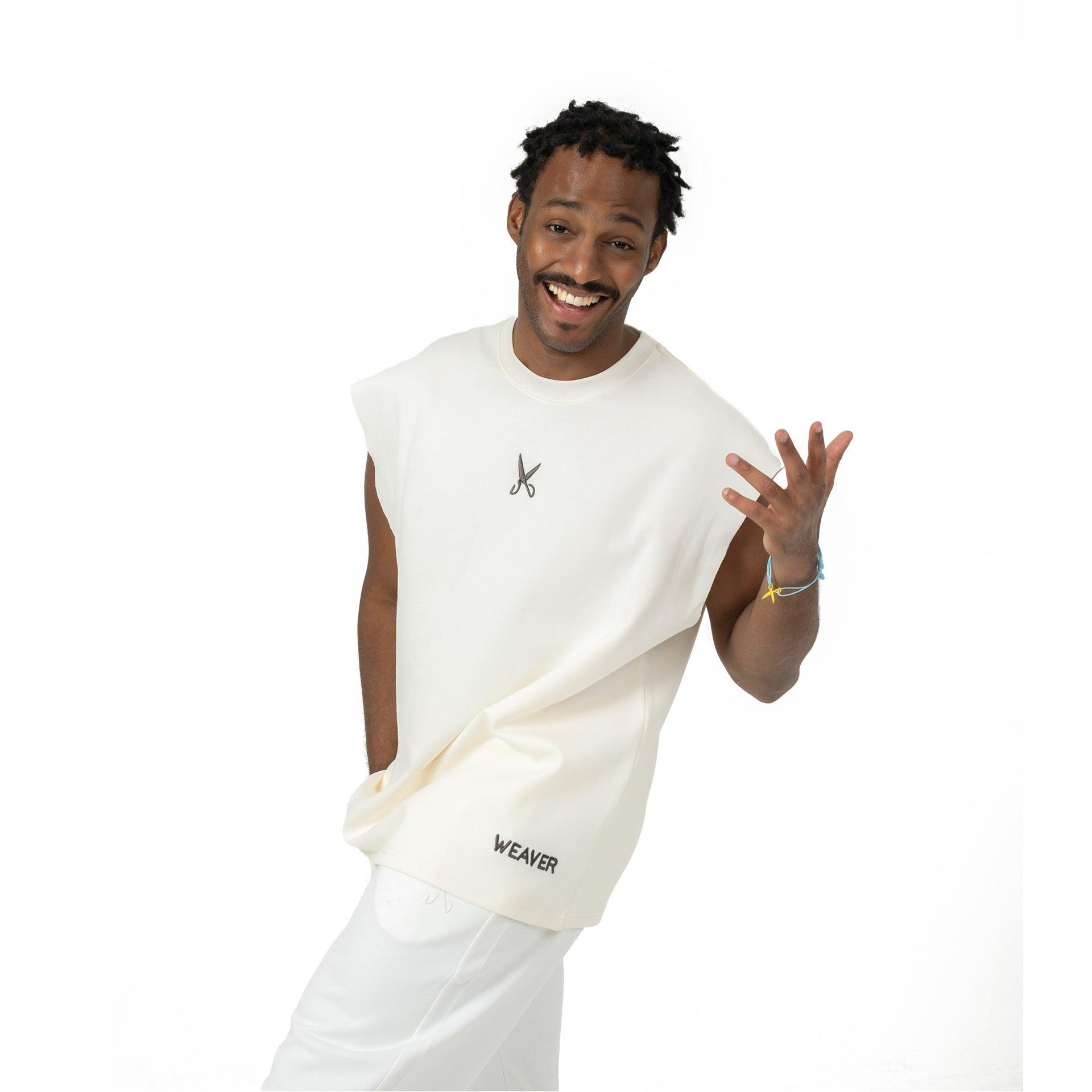 White Cotton T-shirt Vest By Weaver Design - WECRE8