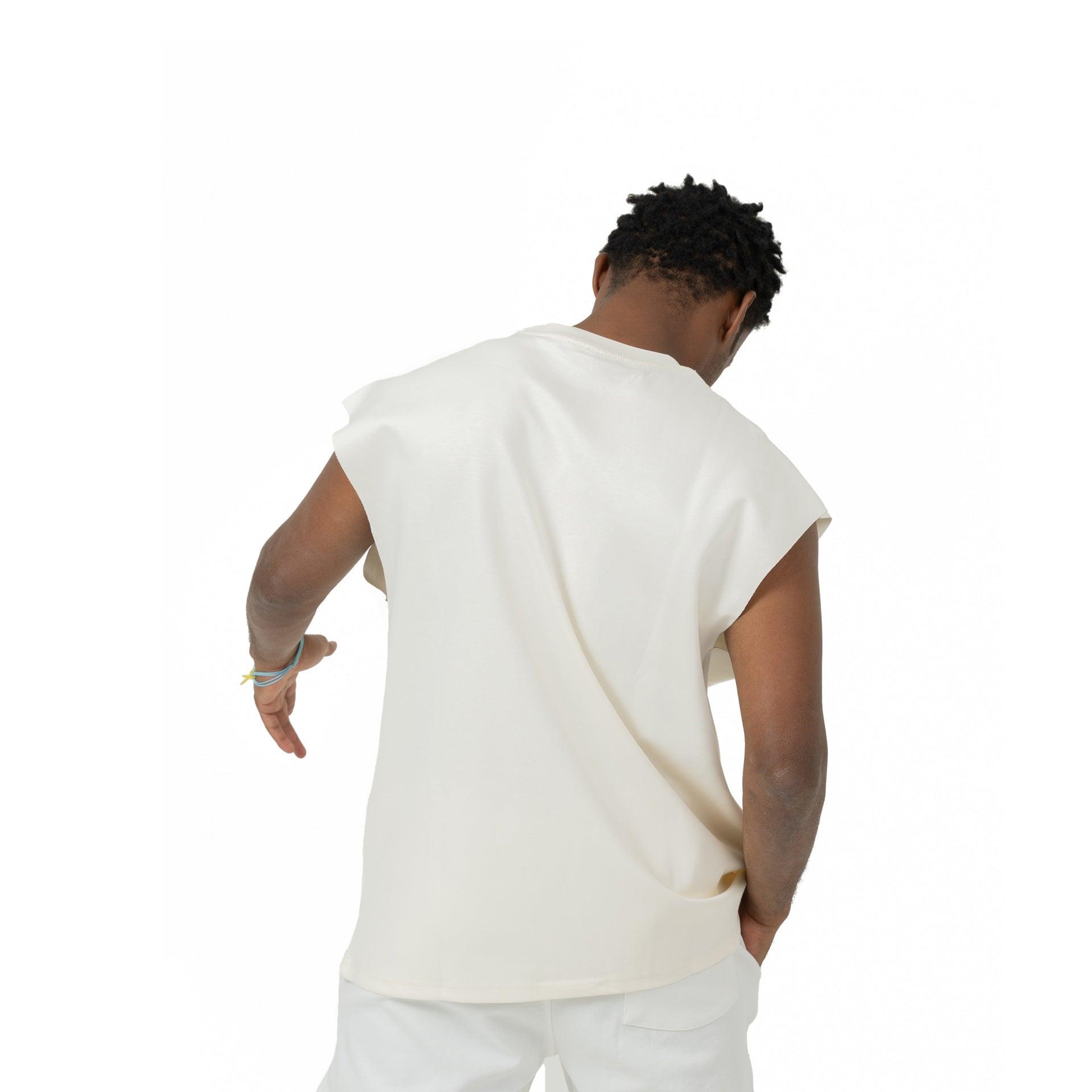 White Cotton T-shirt Vest By Weaver Design - WECRE8