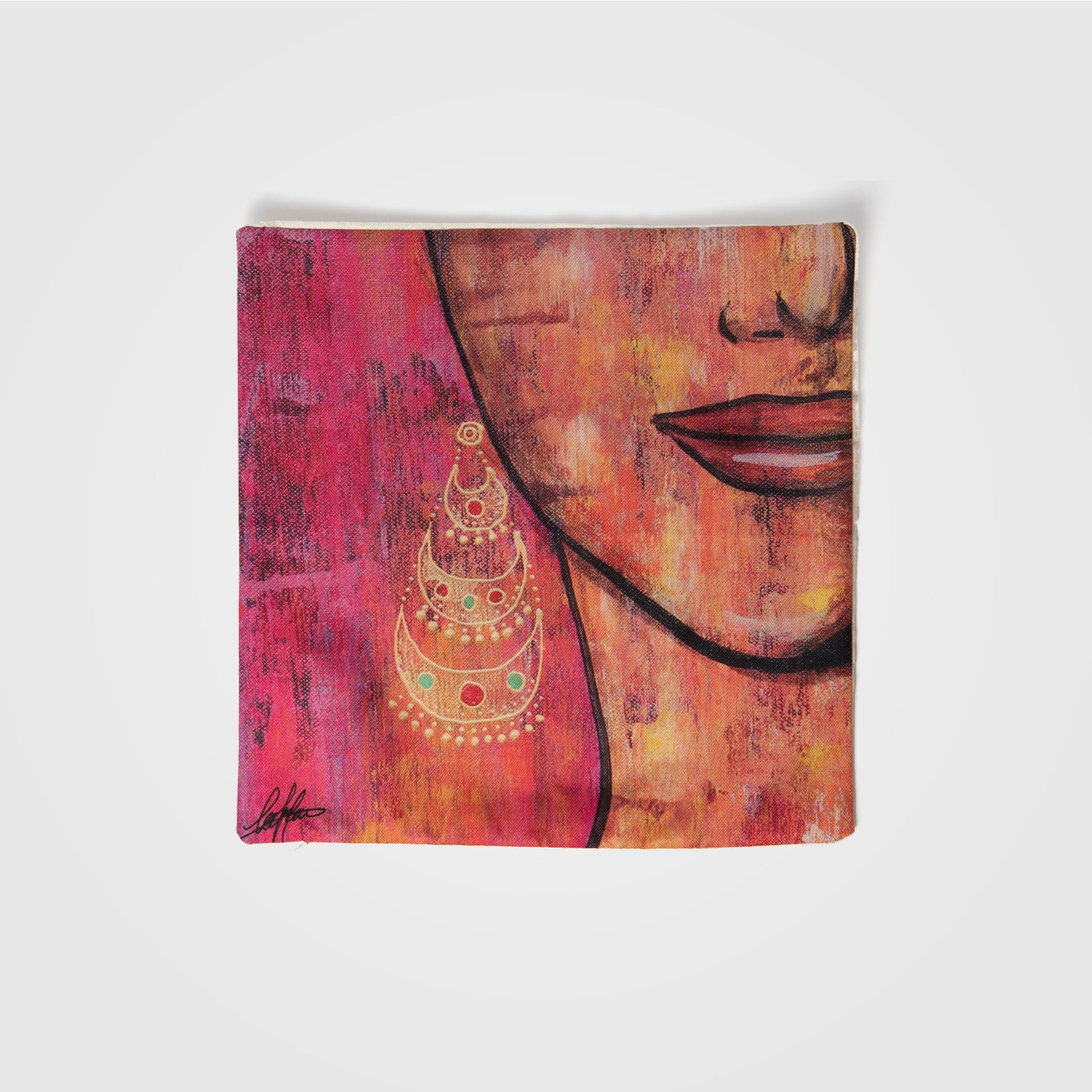 Woman in Gold Earring Cushion Cover By Dar Alfann - WECRE8