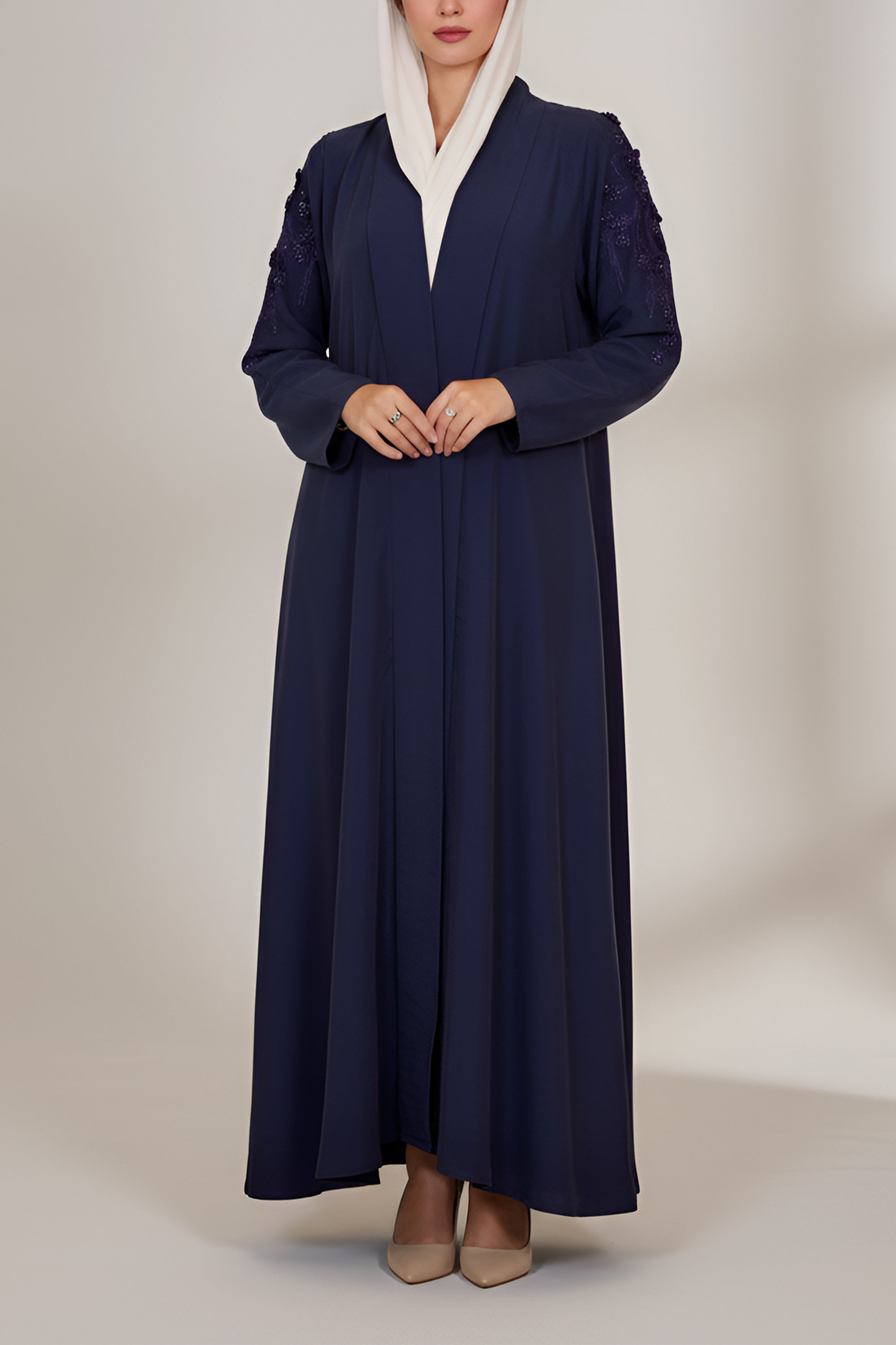 Navy Blue Italian Washed Silk Abaya by Le Muga